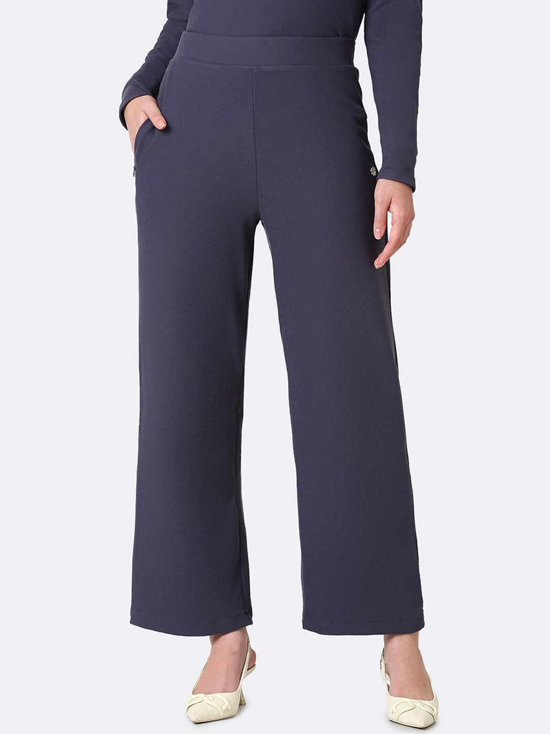 Van Heusen Women Athleisure Zipper Pocket High Waist Wide Leg Trousers