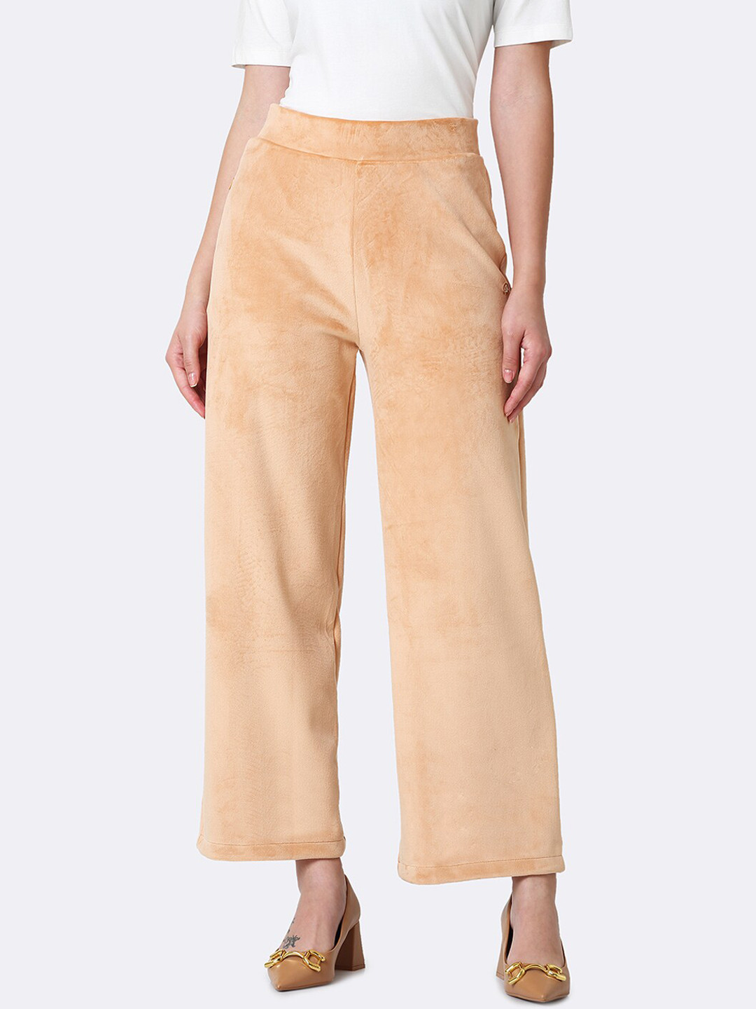 Van Heusen Athleisure Women Zipper Pocket High Waist Wide Leg Velour Pants