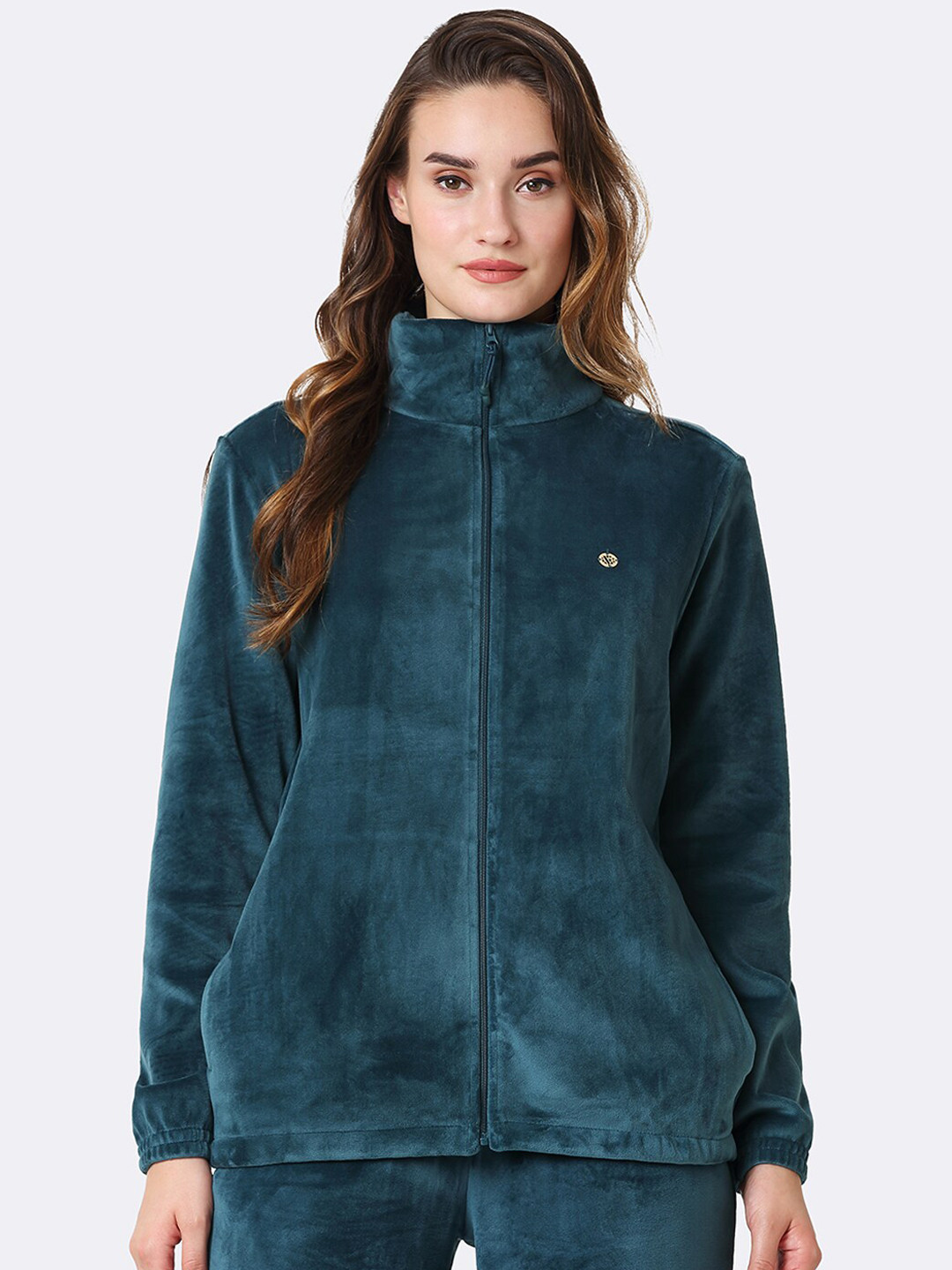 Van Heusen Athleisure Women Full Sleeve High Neck Velour Jacket