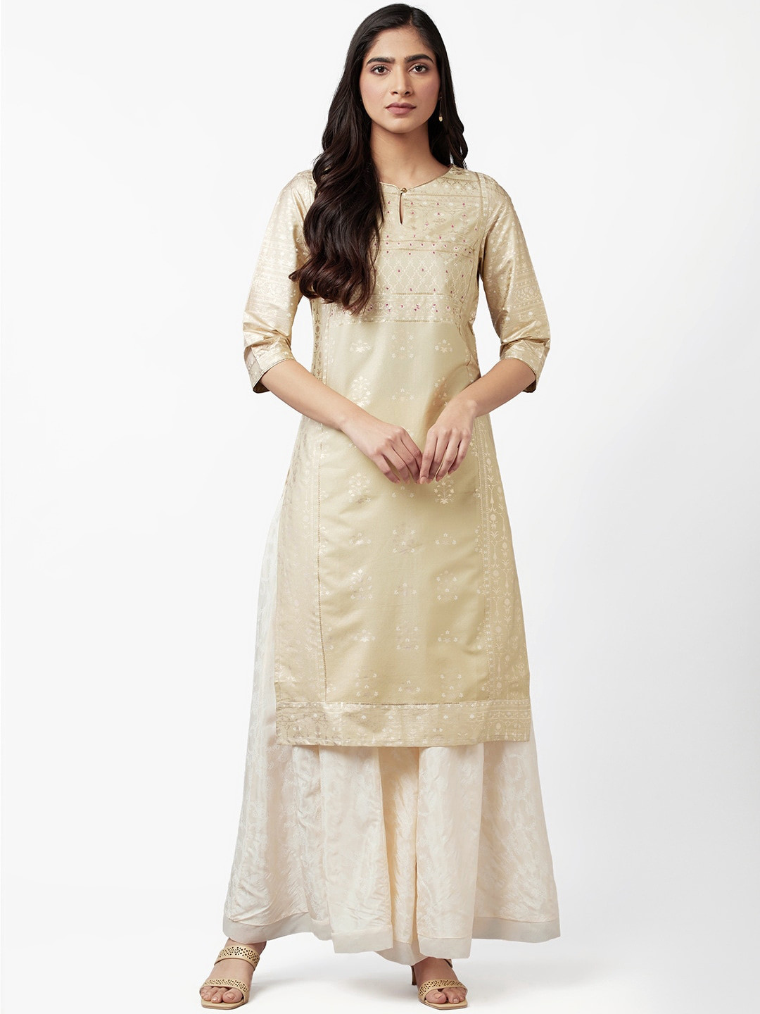 W Women Ethnic Motifs Printed Keyhole Neck Pastels Kurta