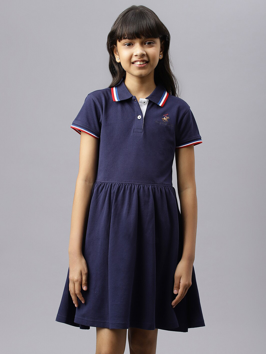 Beverly Hills Polo Club Fit & Flare Shirt Collar Cotton Dress