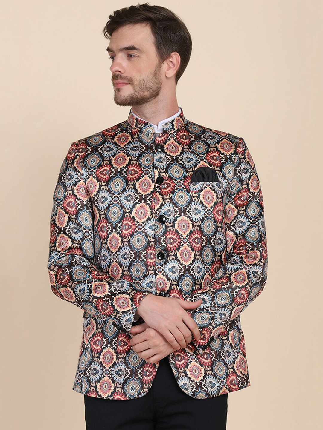 TAHVO Men Floral Print Nehru Jacket
