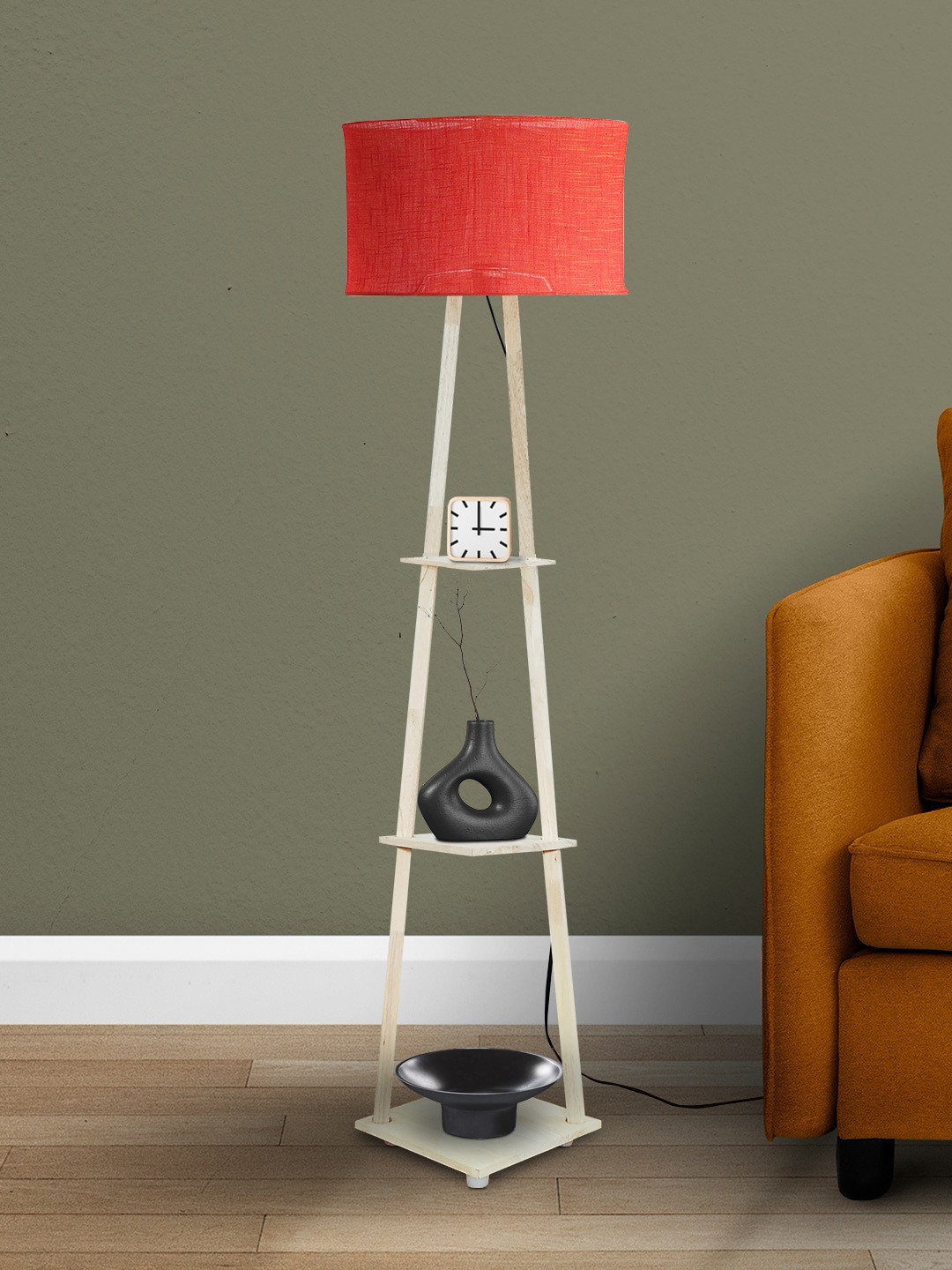 SANDED EDGE Cream & Red Textured 3-Tier Floor Lamp