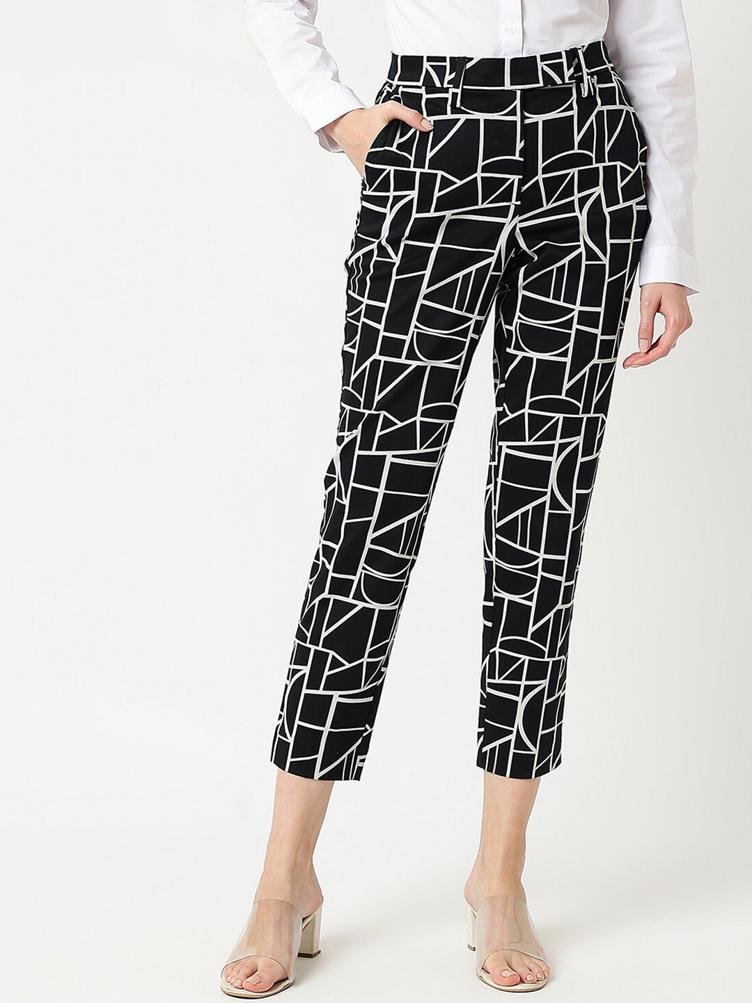 Marks & Spencer Women Printed Cotton High-Rise Trousers