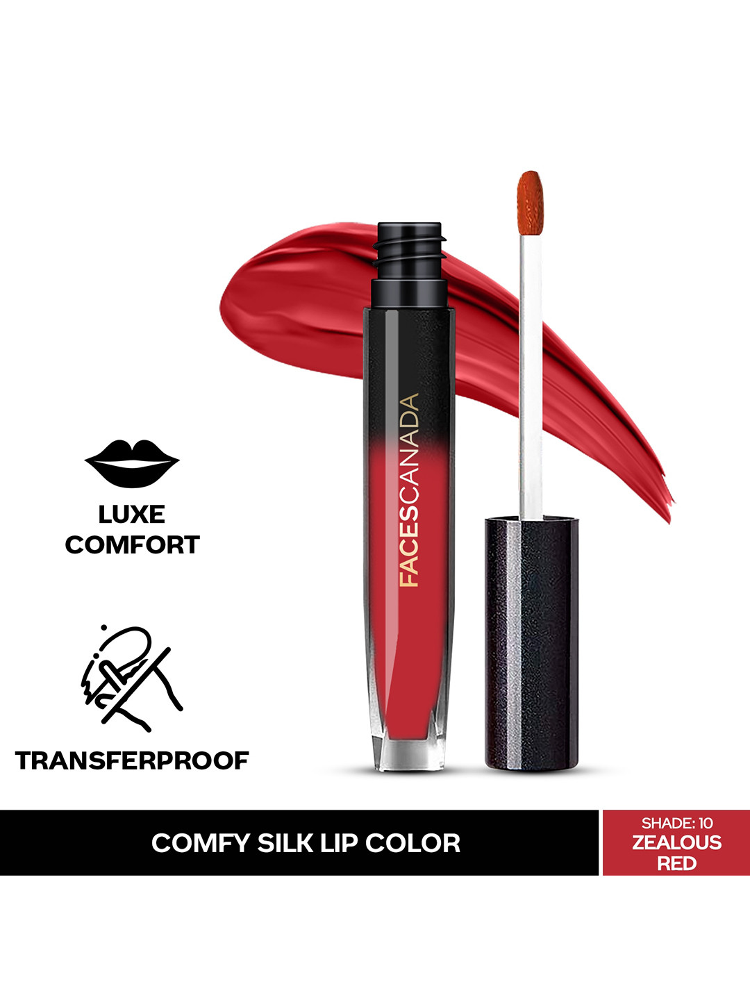FACES CANADA Comfy Silk Lightweight & Transfer-Proof Satin Matte HD Lip Color -Zealous Red 10 - 3 ml