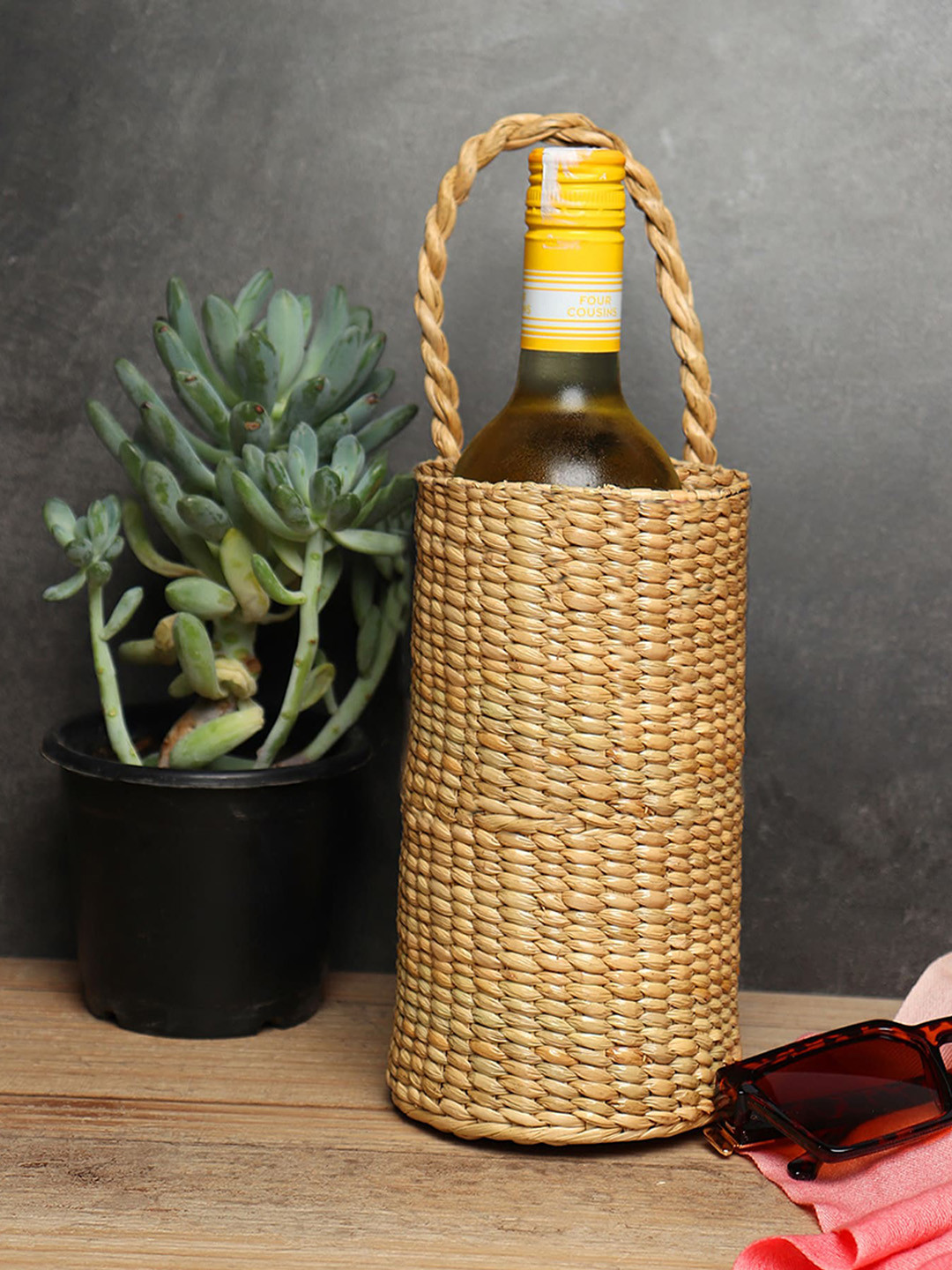 HABERE INDIA Beige Woven-Design Seagrass Storage Basket