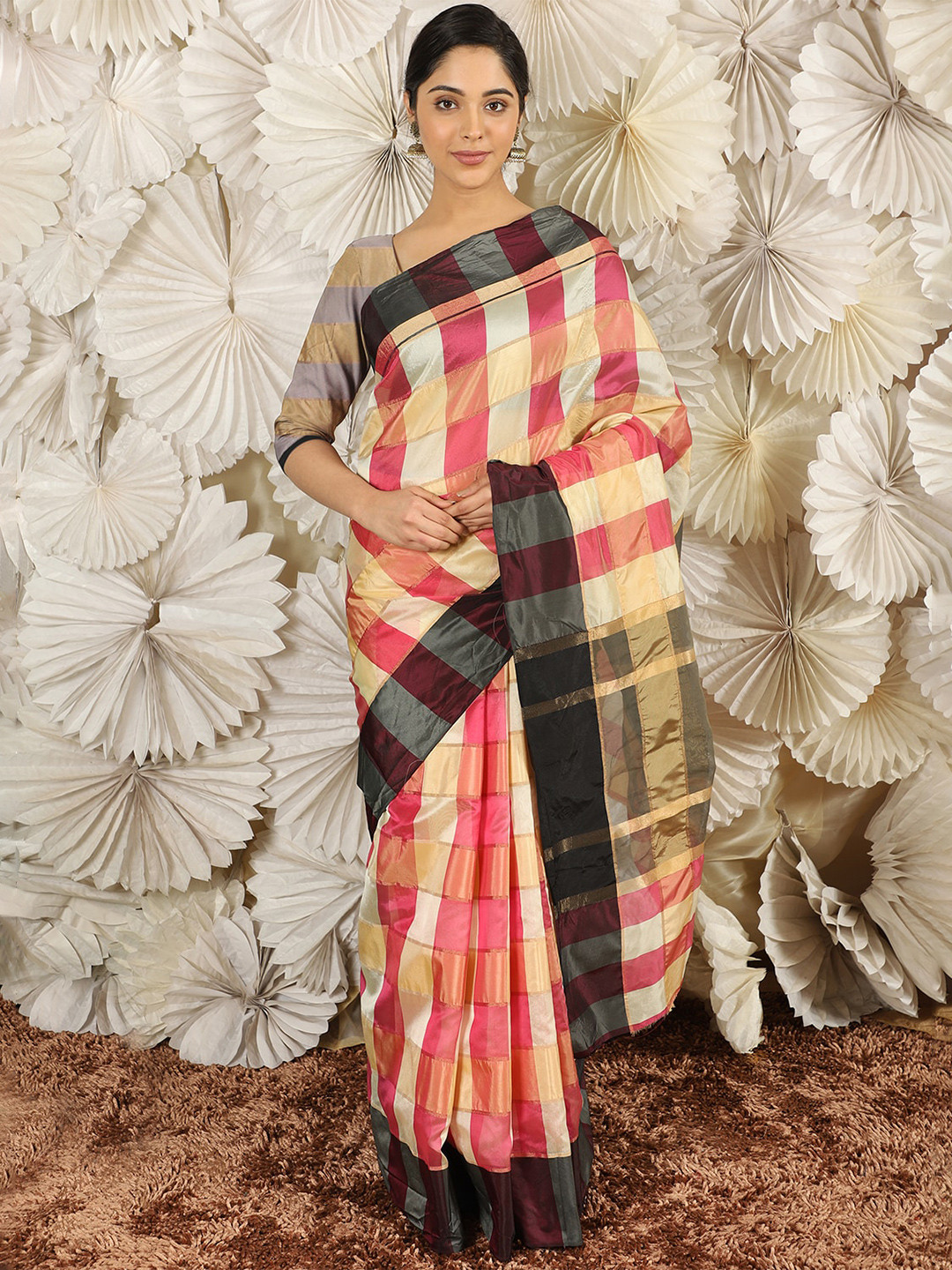 Leeza Store Checked Banarasi Saree
