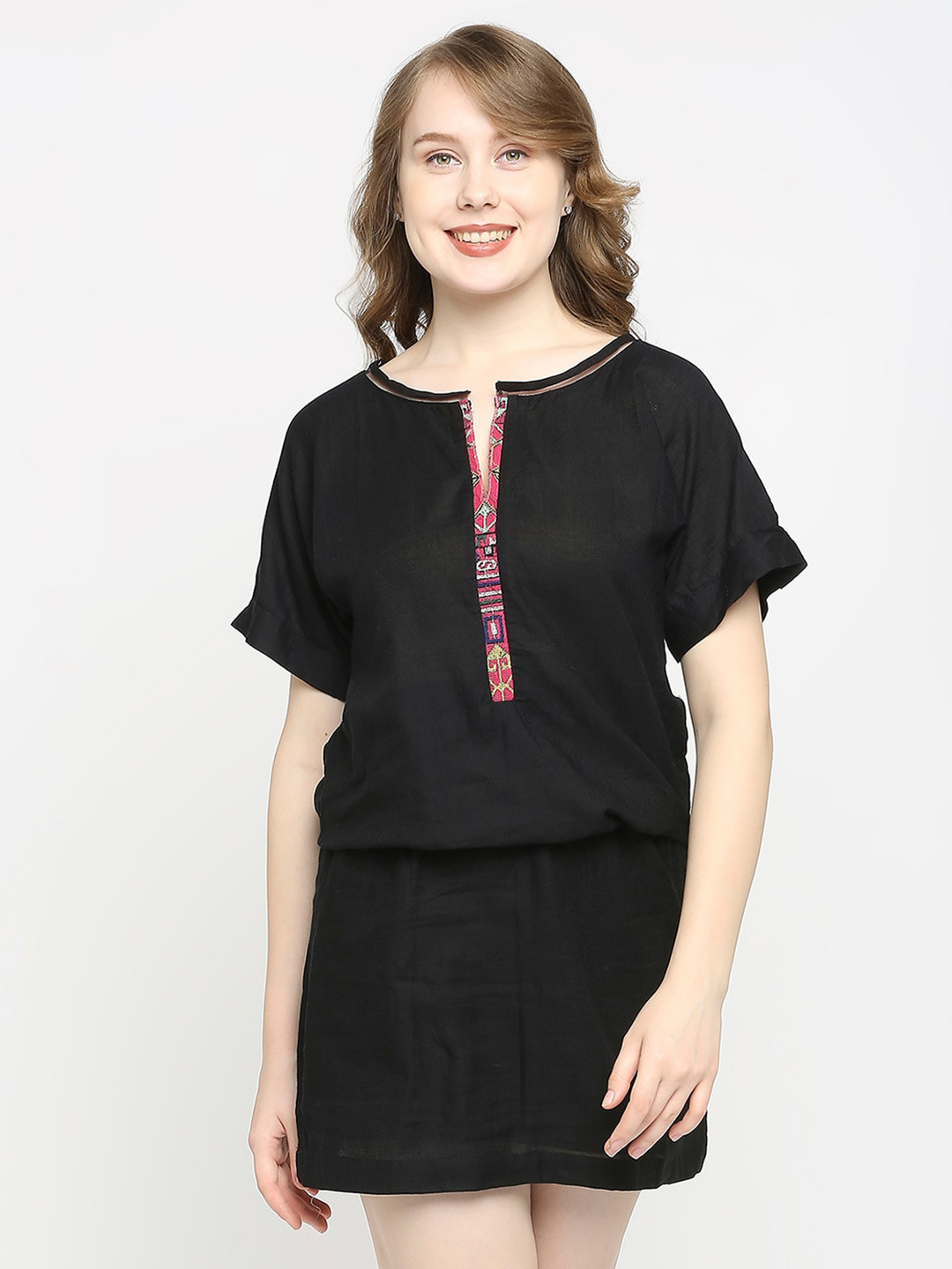 aaliya Notch Neck Blouson Cotton Dress