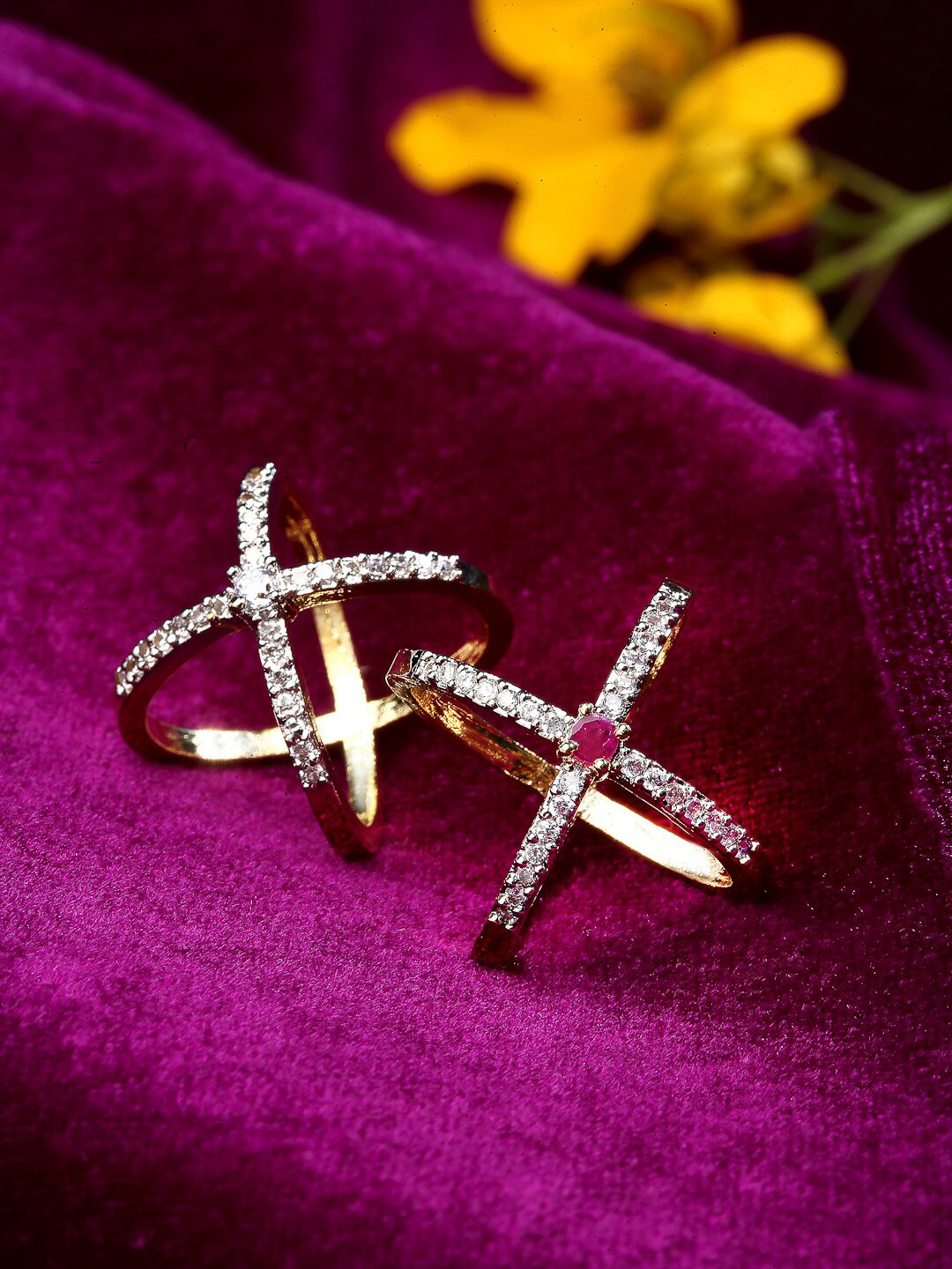 Kennice Gold-Plated American Diamond Studded Dual Tone Finger Ring
