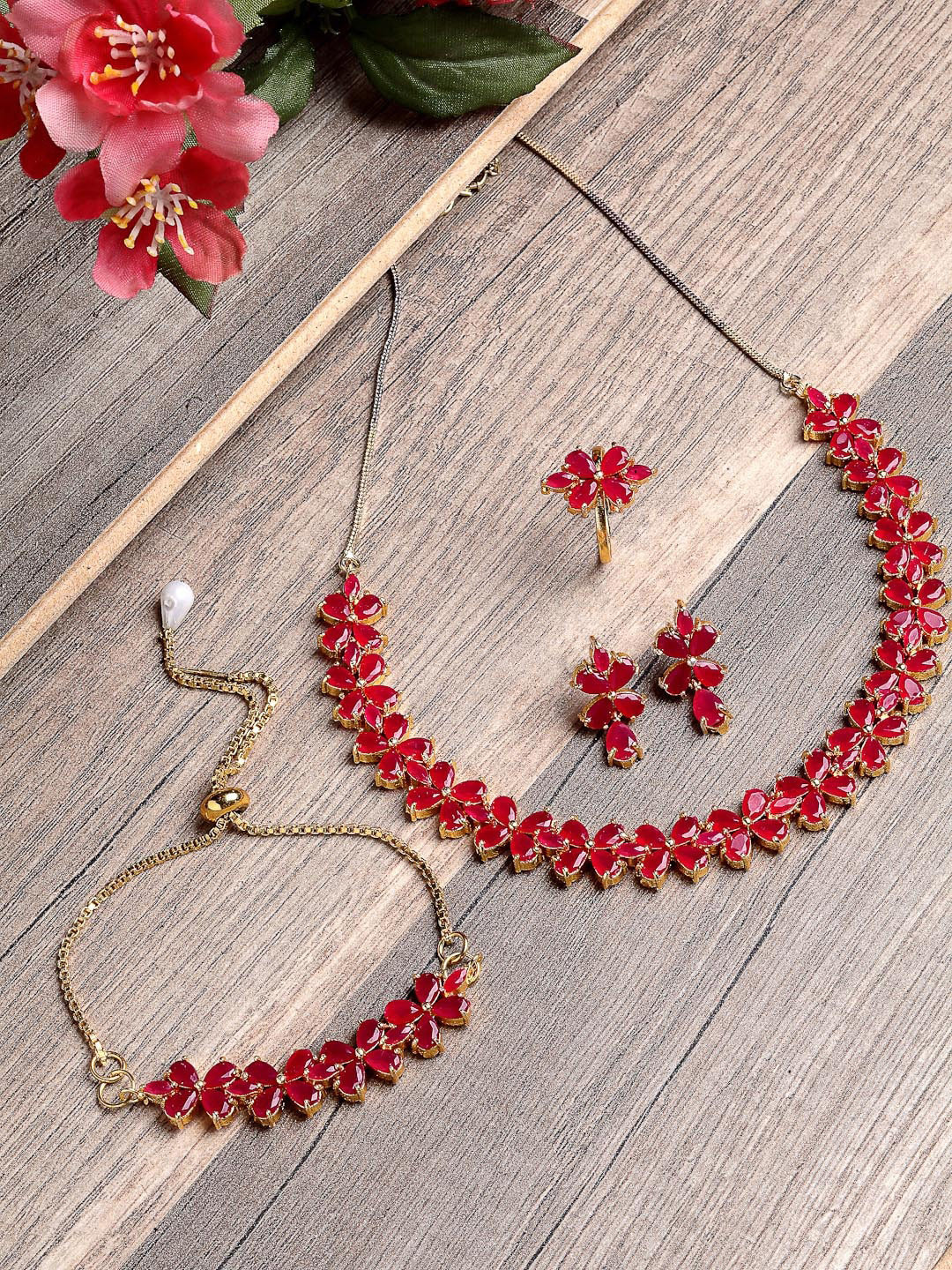 Kennice 18K Gold-Plated American Diamond Studded Jewellery Set