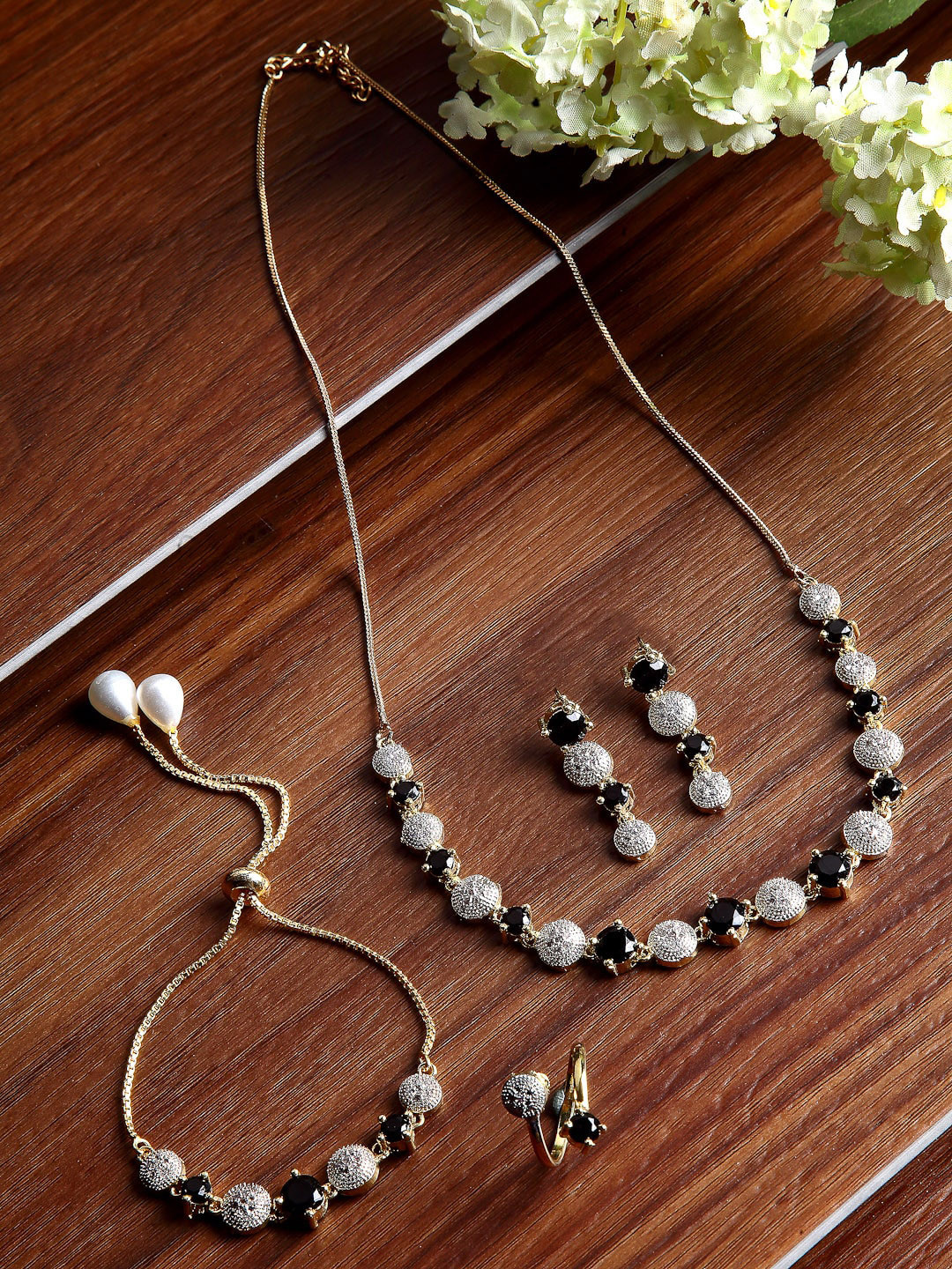 Kennice Gold Plated Stone American Diamond Studded Jewellery Set