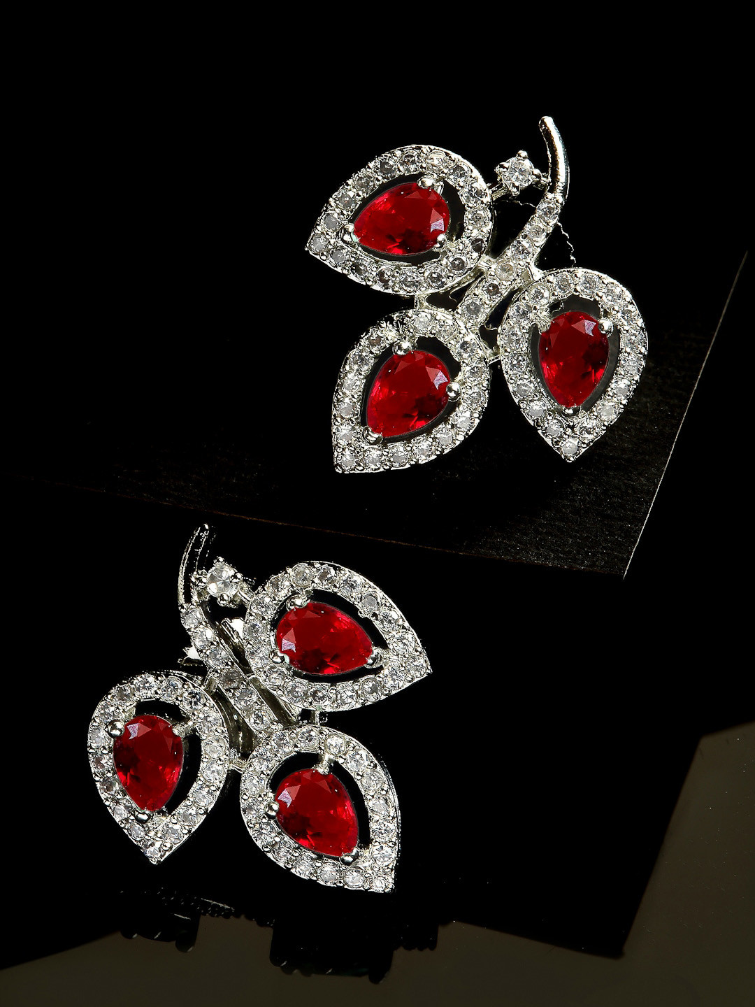 Kennice Red & White Leaf Shaped Studs Earrings