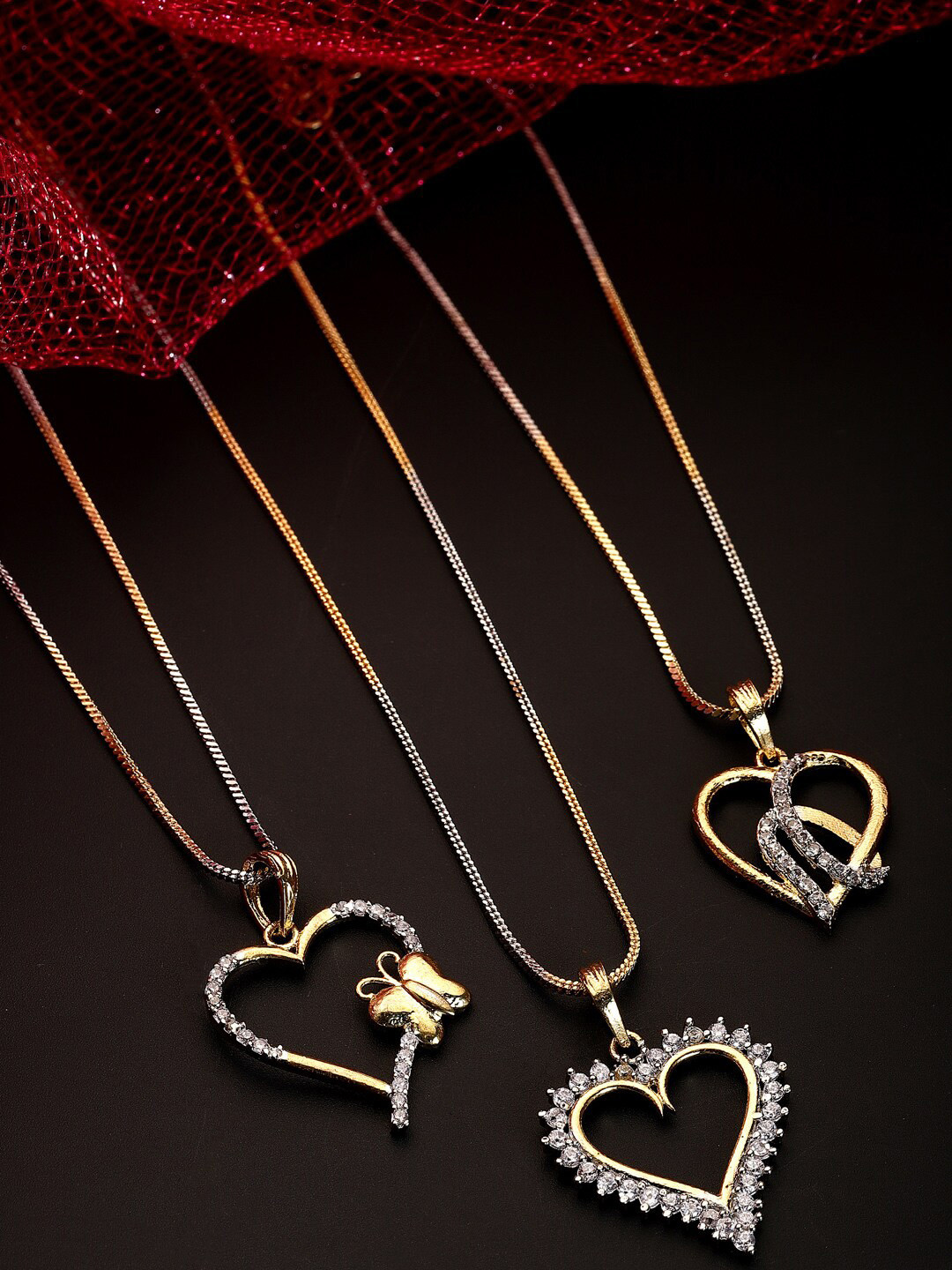 Kennice Set Of 3 Gold-Plated CZ-Studded Pendant with Link Chain
