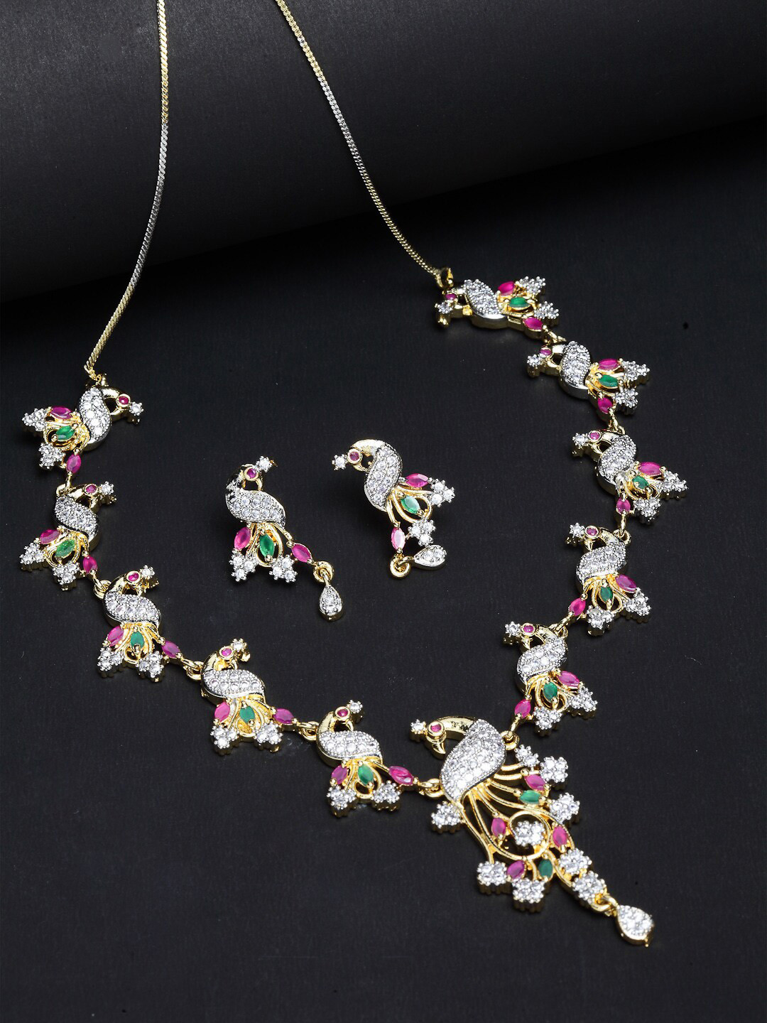 Kennice Gold-Plated Peacock Shaped AD-Studded Jewellery Set