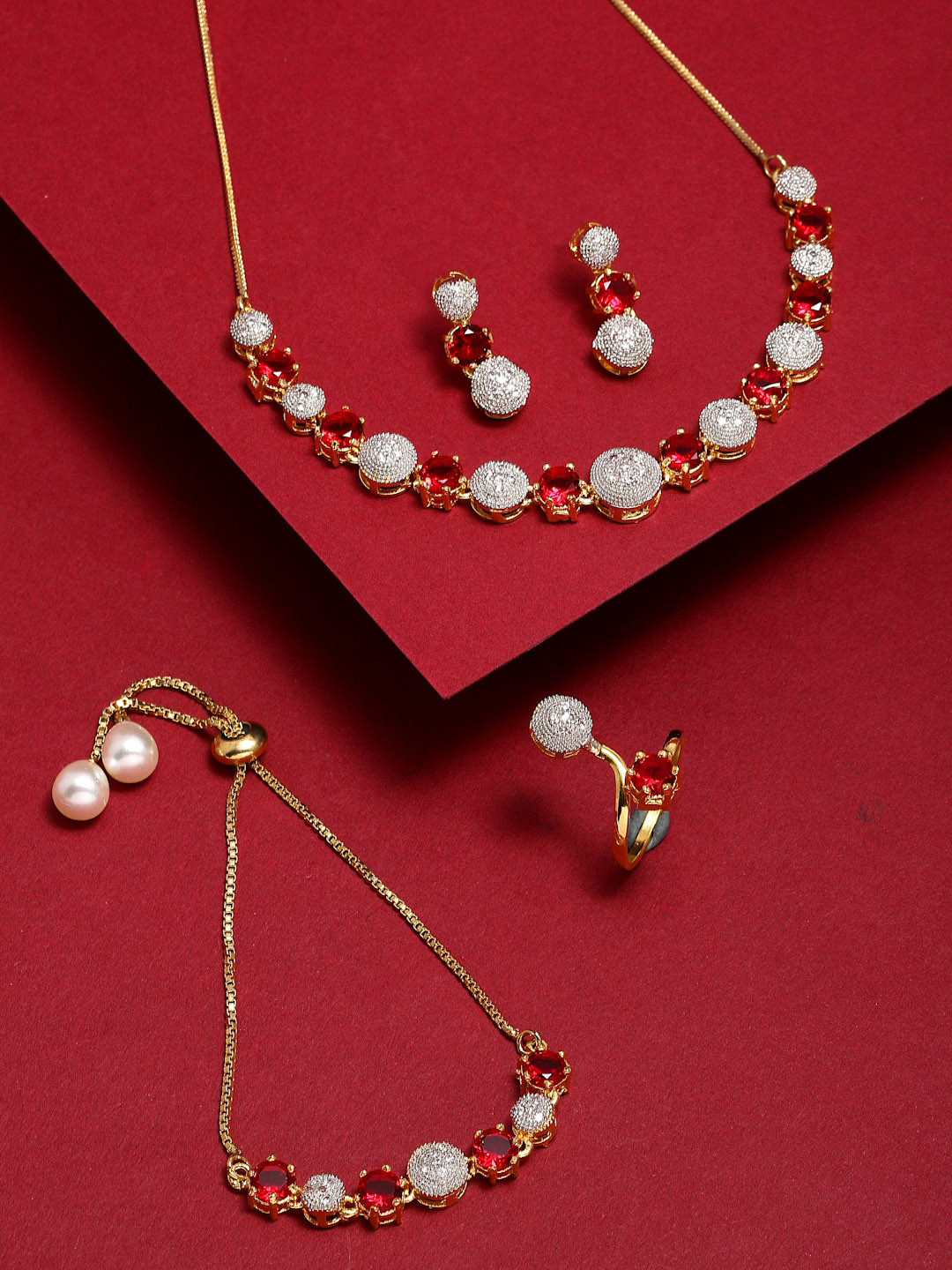 Kennice Gold-Plated American Diamond Studded Brass Jewellery Set