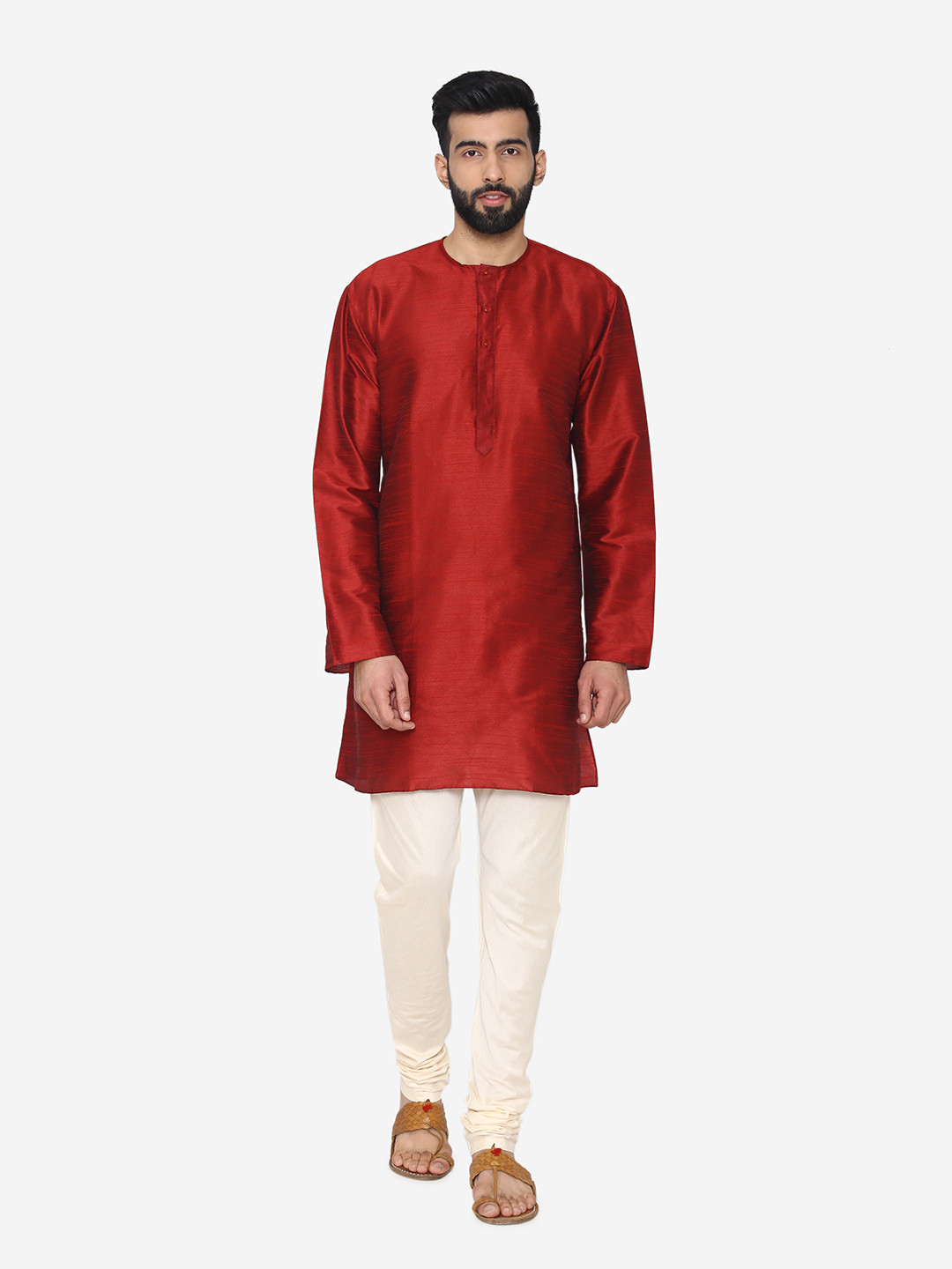 Manu Men Maroon Solid Straight Kurta