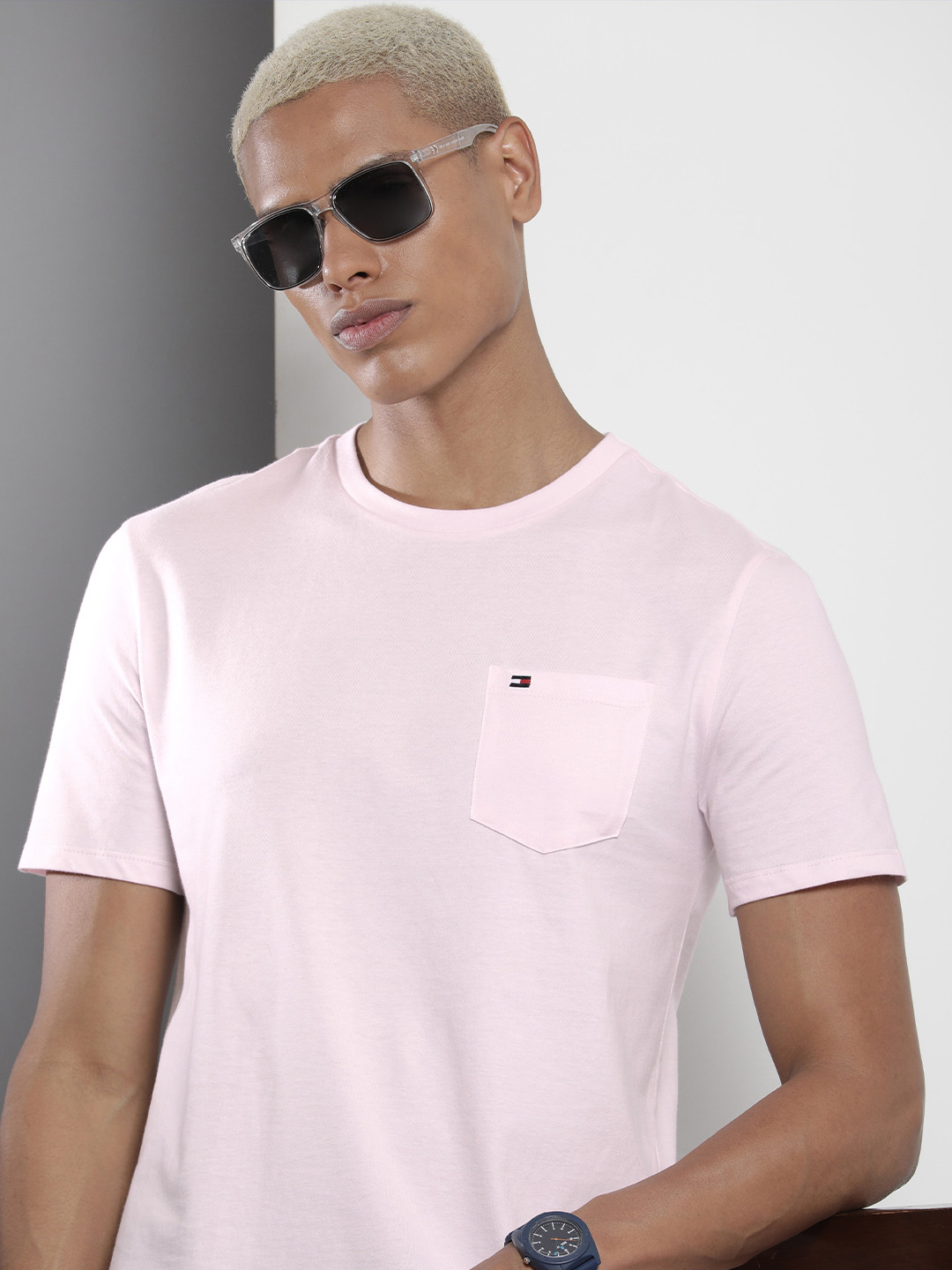 Tommy Hilfiger Solid Pink Pure Cotton T-shirt