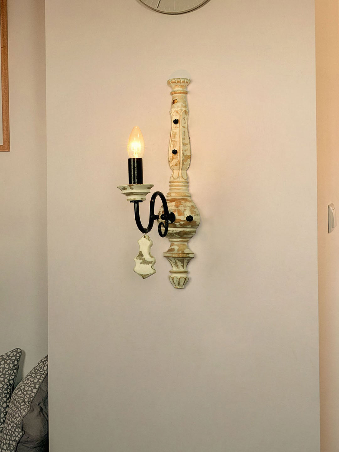 Fos Lighting French White Distressed Wooden Single Light Rustic Candelabra Wall Sconce