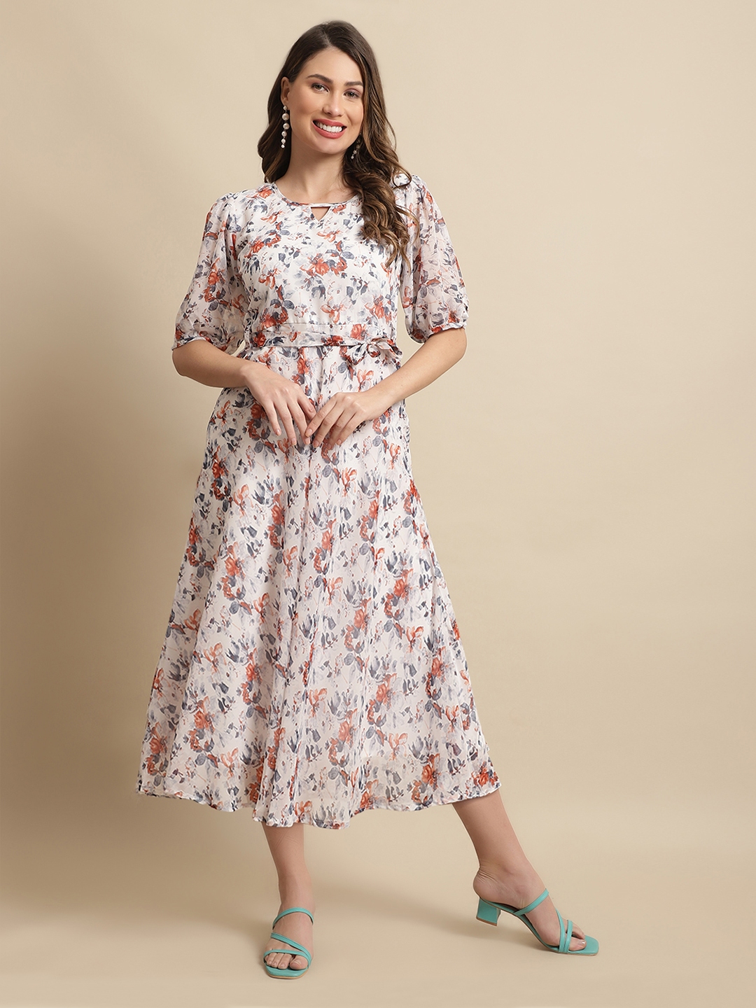 Buy Fabflee Floral Keyhole Neck Georgette Midi Dress Dresses for Women 21490564 Myntra
