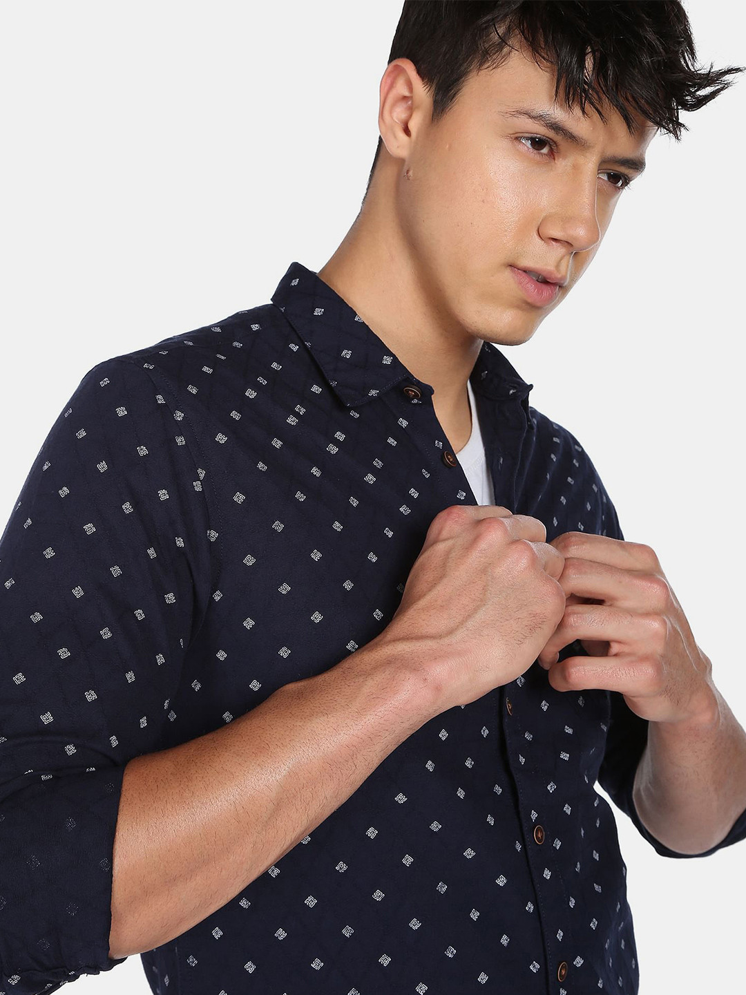 Flying Machine Geometric Print Dobby Casual Shirt