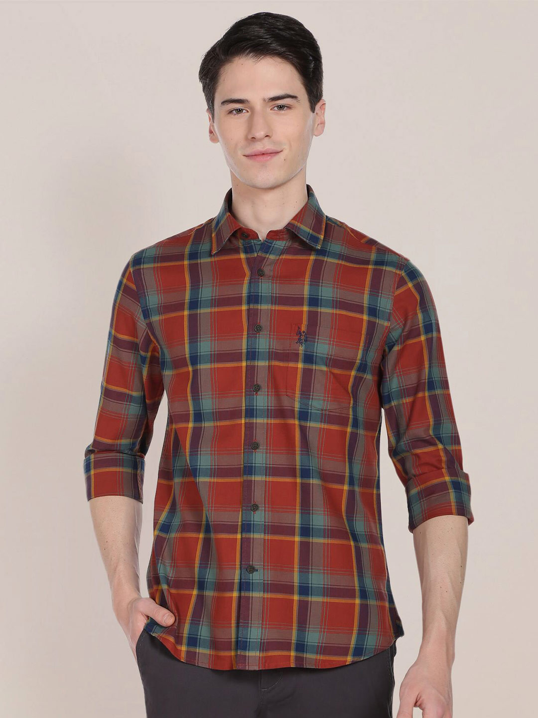 U.S. Polo Assn. Men Tartan Checked Casual Pure Cotton Shirt