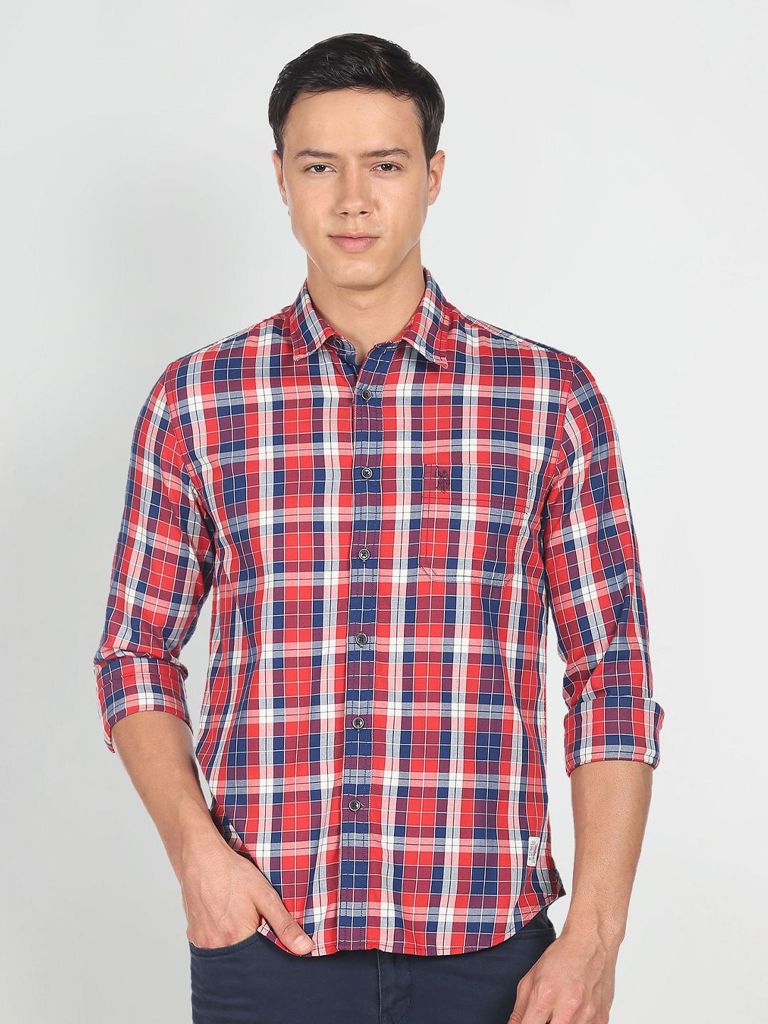 U.S. Polo Assn. Denim Co. Men Checked Slim Fit Casual Cotton Shirt