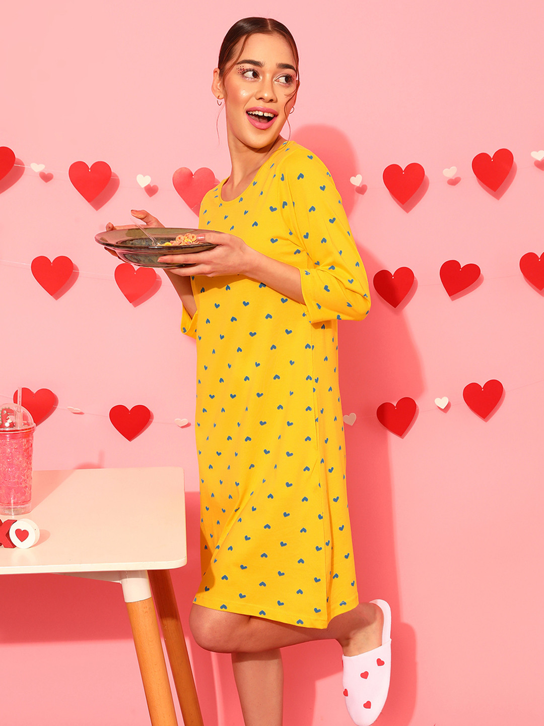 Clovia Pure Cotton Pretty Florals Short Night Dress