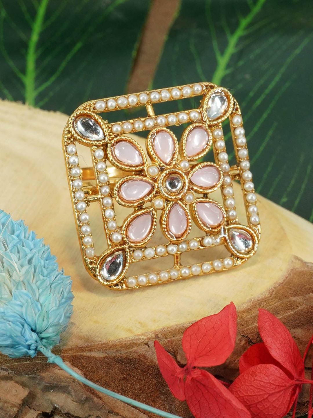GRIIHAM Gold-Plated AD-Studded Adjustable Finger Ring