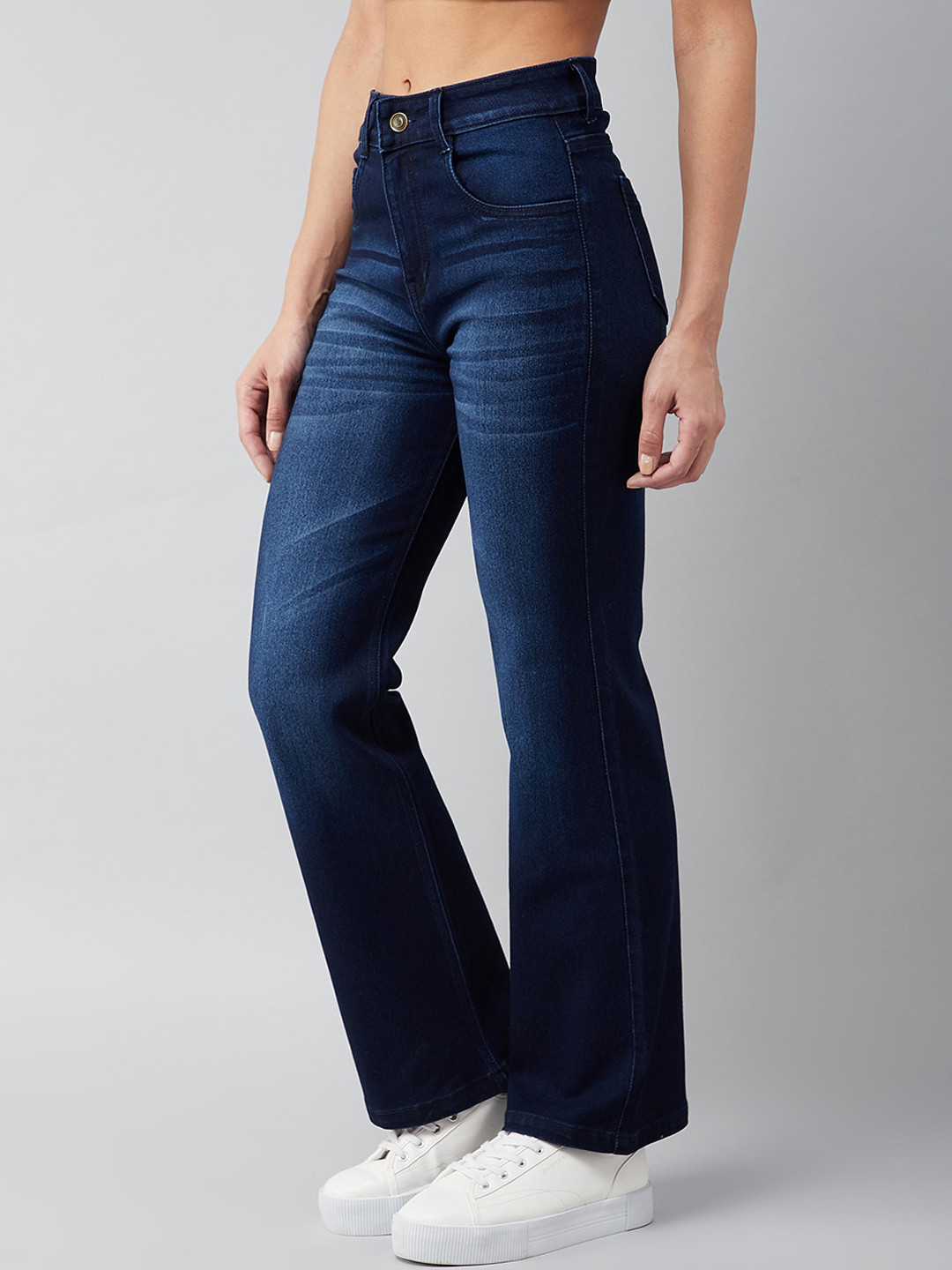 Miss Chase Women Cotton Wide Leg Light Fade Stretchable Jeans
