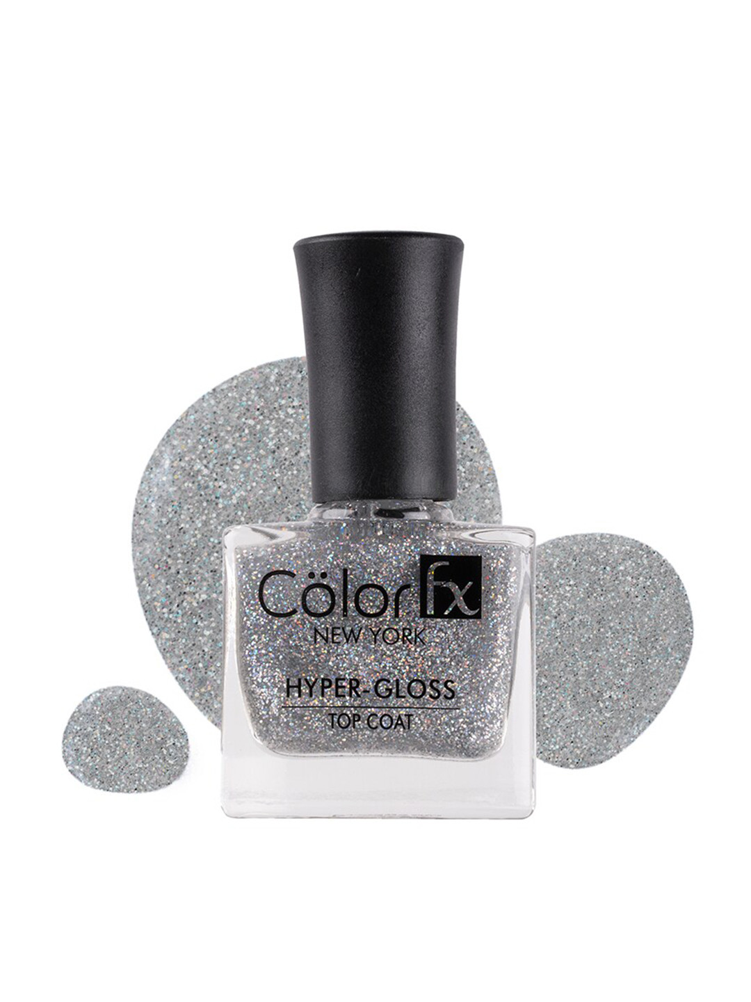 Color Fx New York Hyper Gloss Top Coat Glitter Finish Nail Enamel 9 ml- Silver 172