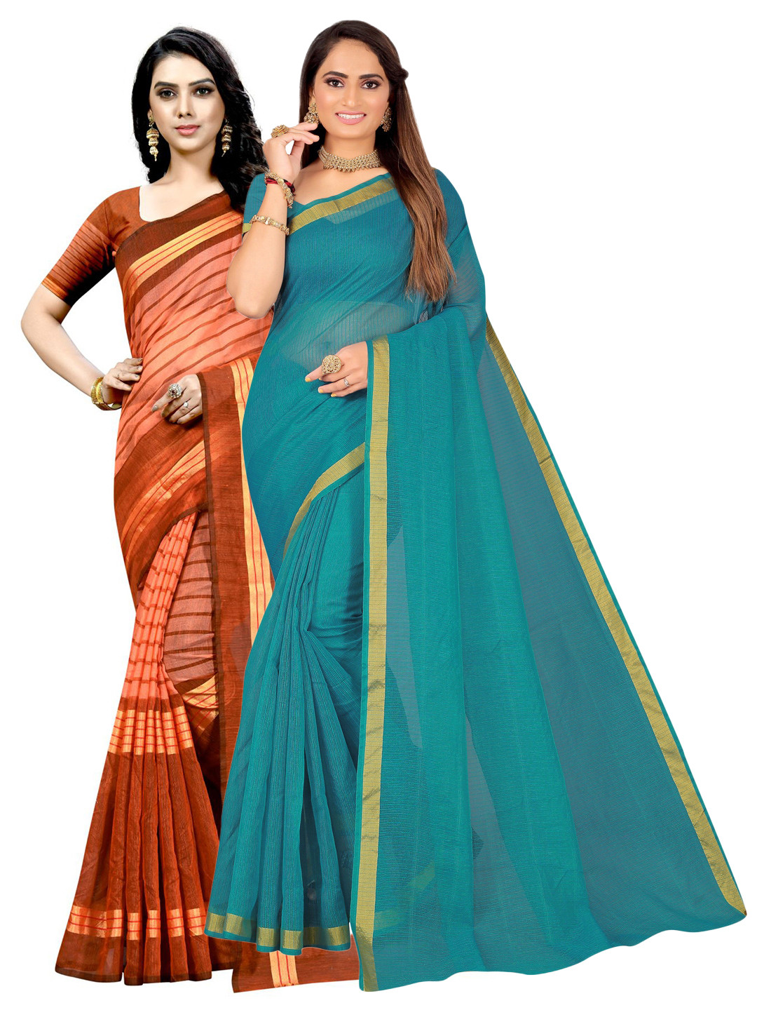 KALINI Pack Of 2 Zari Bordered Saree
