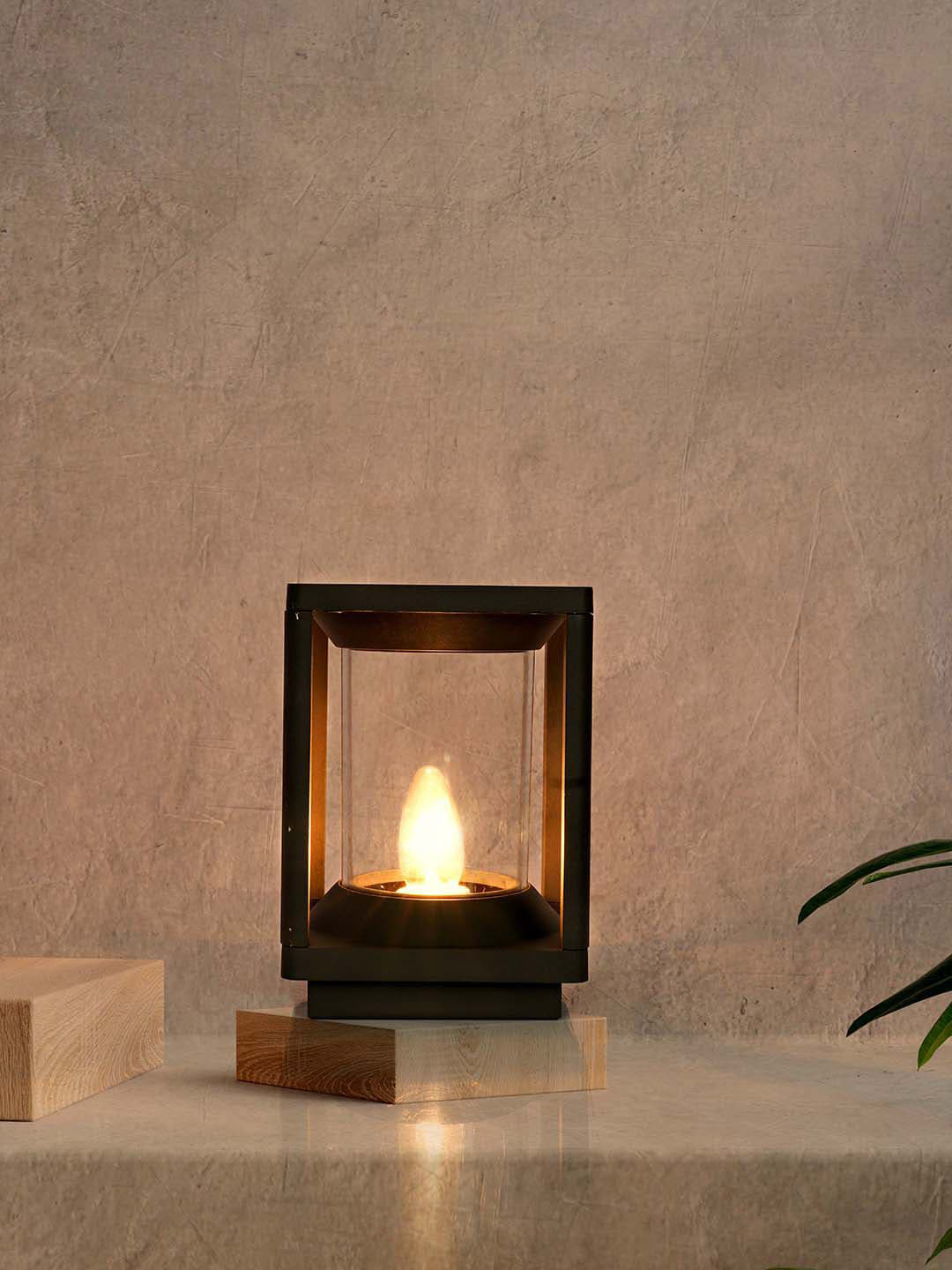 Fos Lighting Small Modern Black Bollard Outdoor Lamp With Cylindrical Glass Light Panel