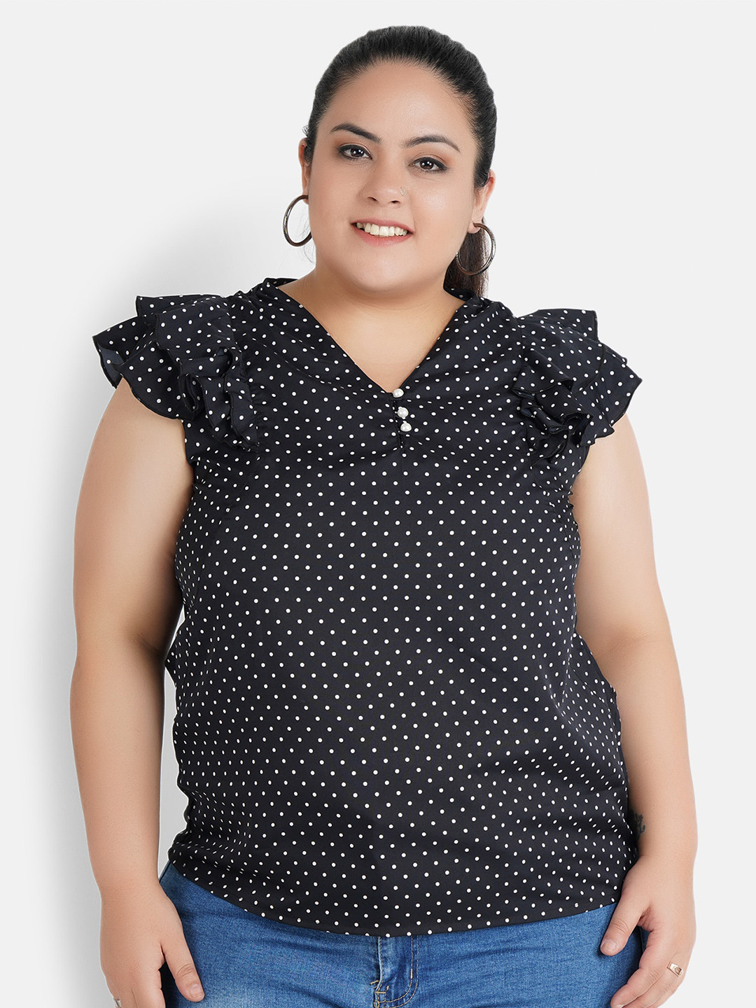 Indietoga Plus Size Polka Dot Printed Top