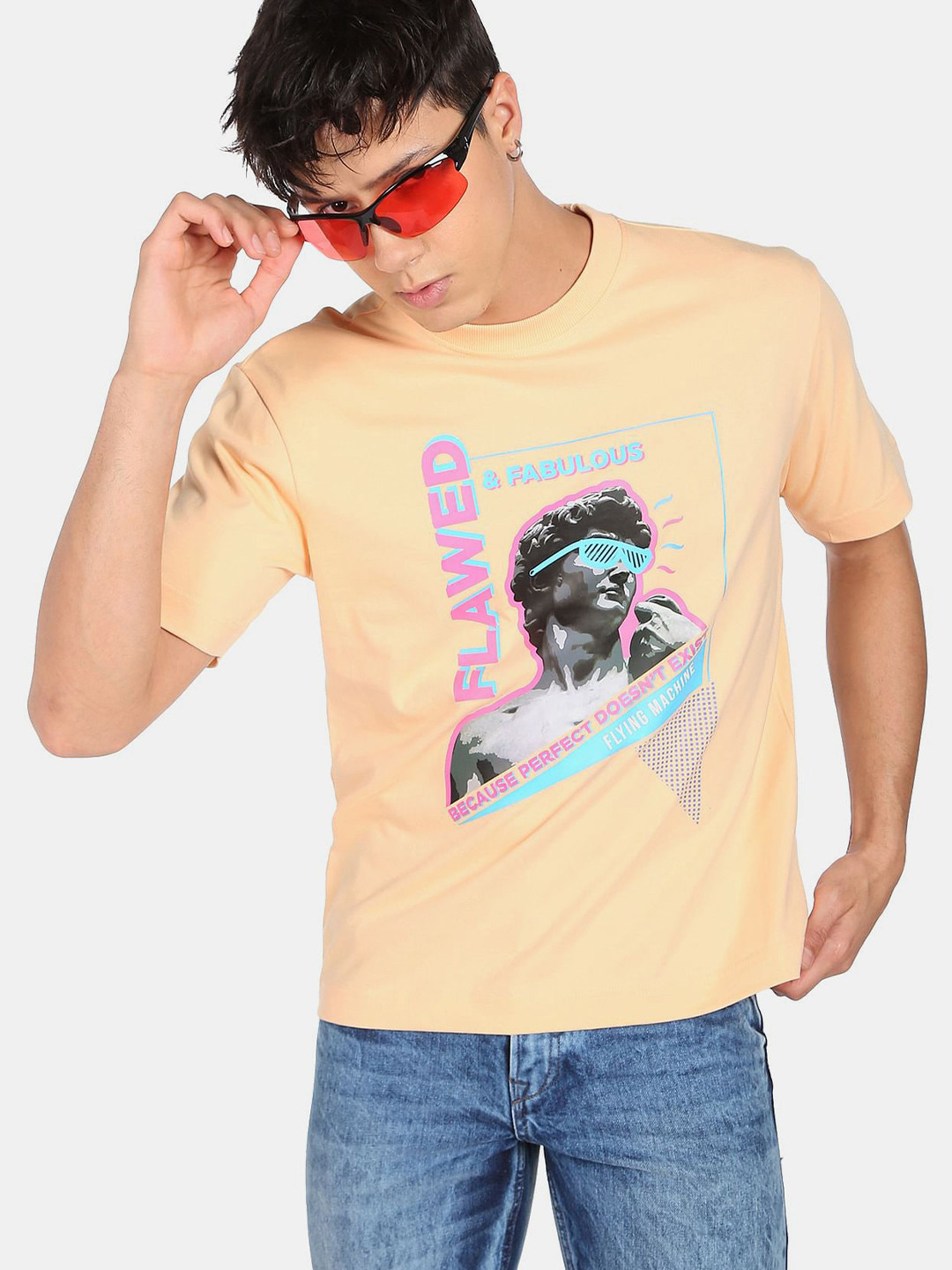 Flying Machine Printed Pure Cotton Oversized T-shirt