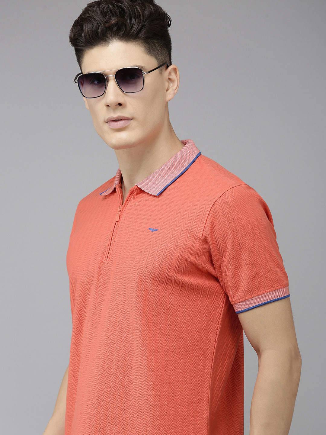 Park Avenue Self Design Chevron Polo Collar Pure Cotton Slim Fit T-shirt