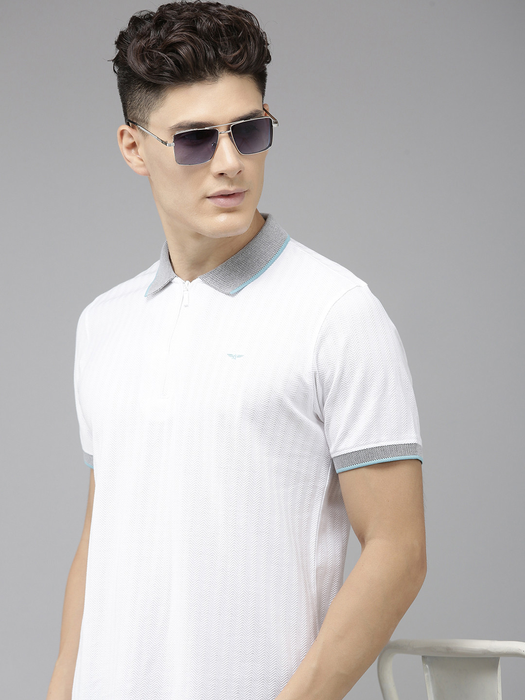 Park Avenue Self Design Chevron Polo Collar Pure Cotton Slim Fit T-shirt