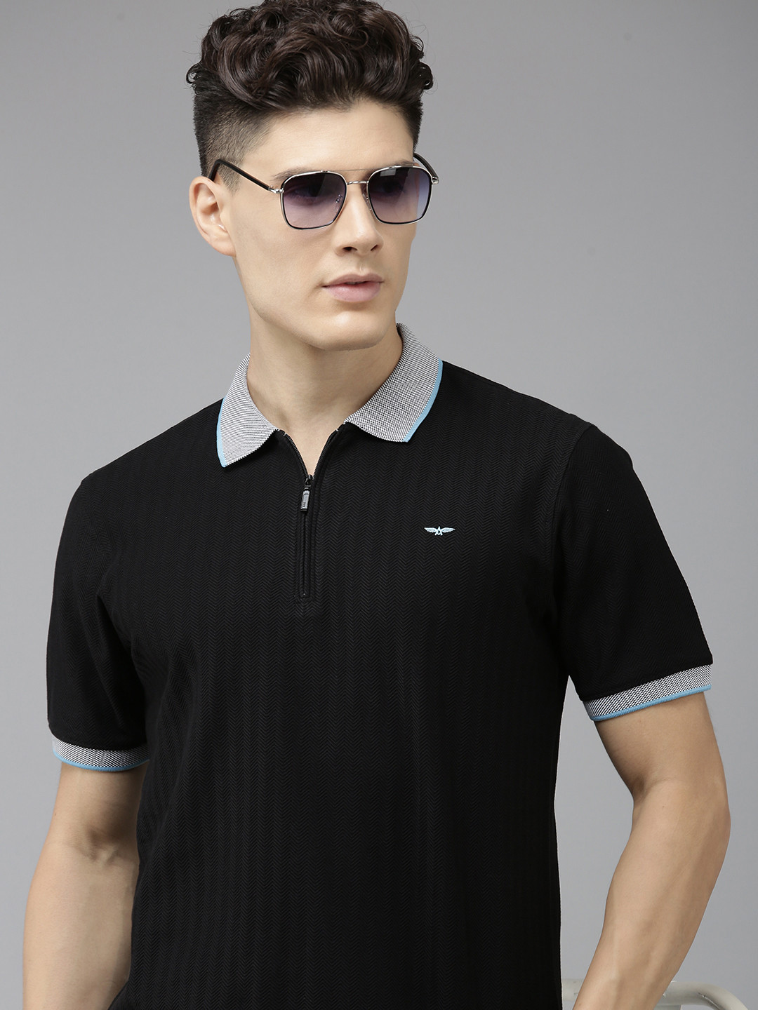 Park Avenue Self Design Chevron Polo Collar Pure Cotton Slim Fit T-shirt