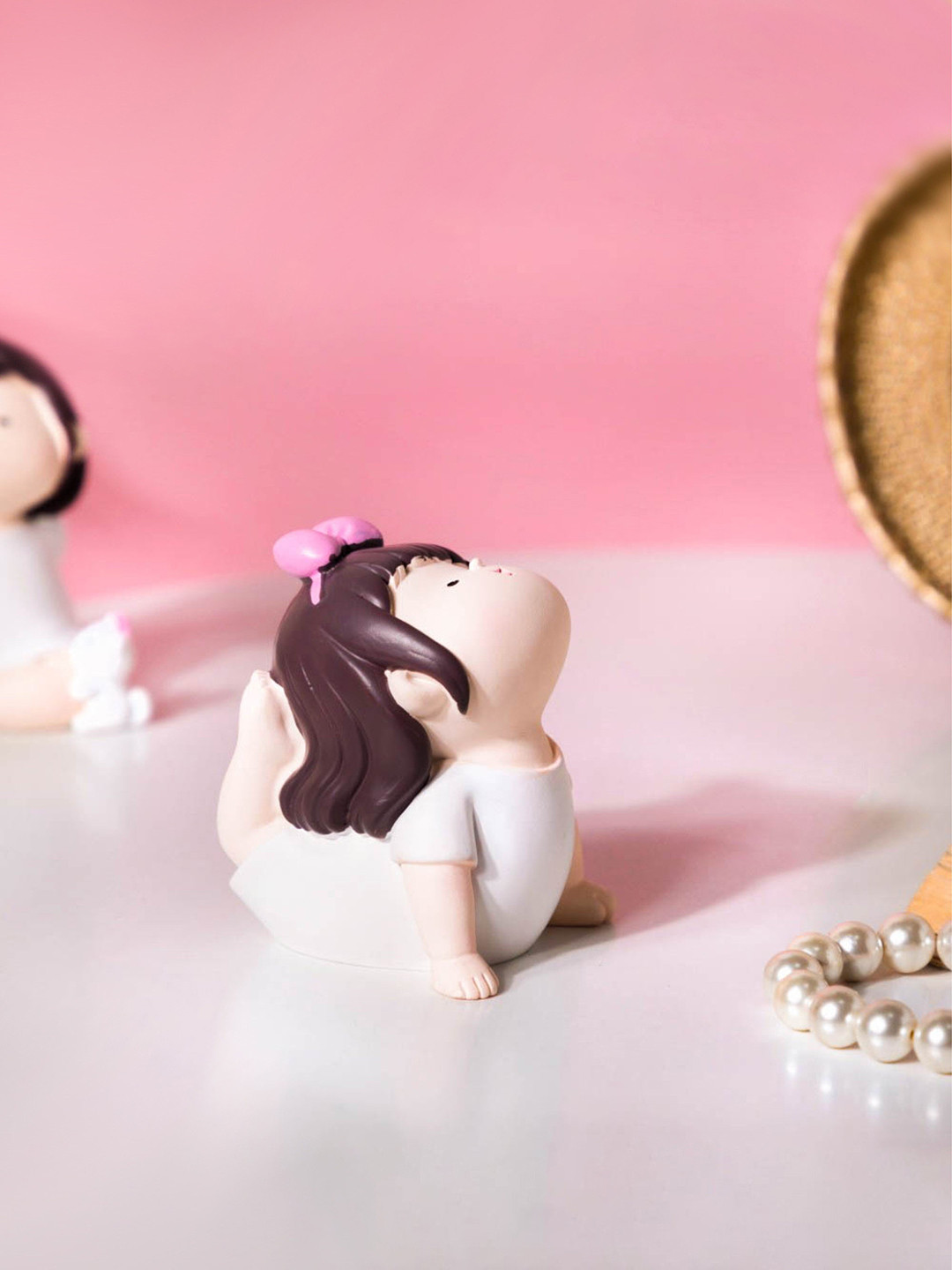 Nestasia Cutesy Yoga Girl White Resin Matte Living Room Small Showpiece - 3.1 Inches