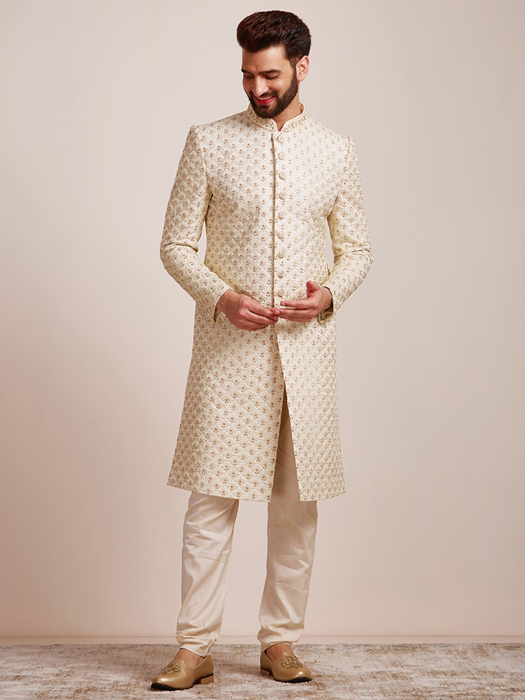 Buy Manyavar Men Self Design Art silk Sherwani Set Sherwani for Men 21496724 Myntra