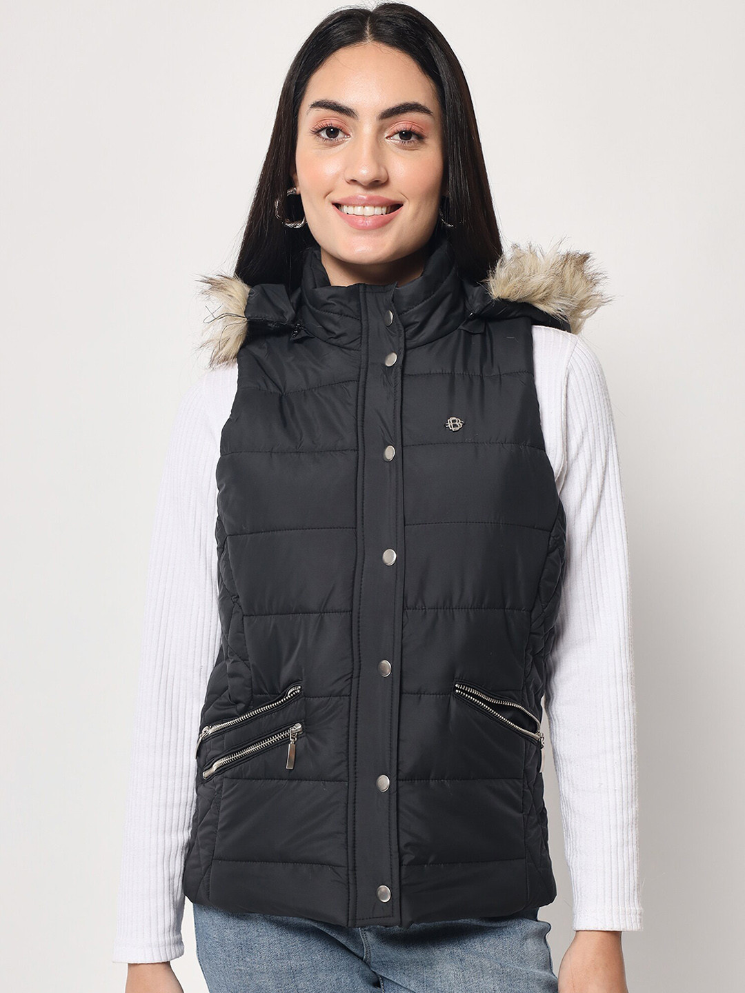 Beatnik Women Sleeveless Hooded Parka Jacket