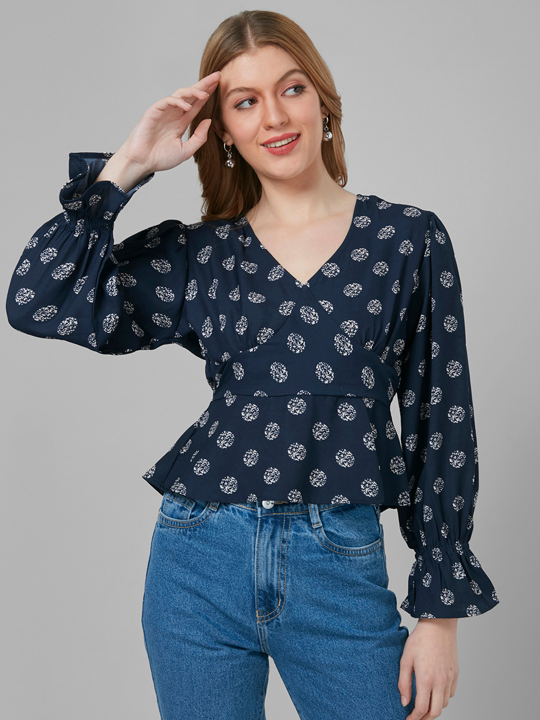 Style Quotient Women Ethnic Print Polyester Peplum Smart Casual Top