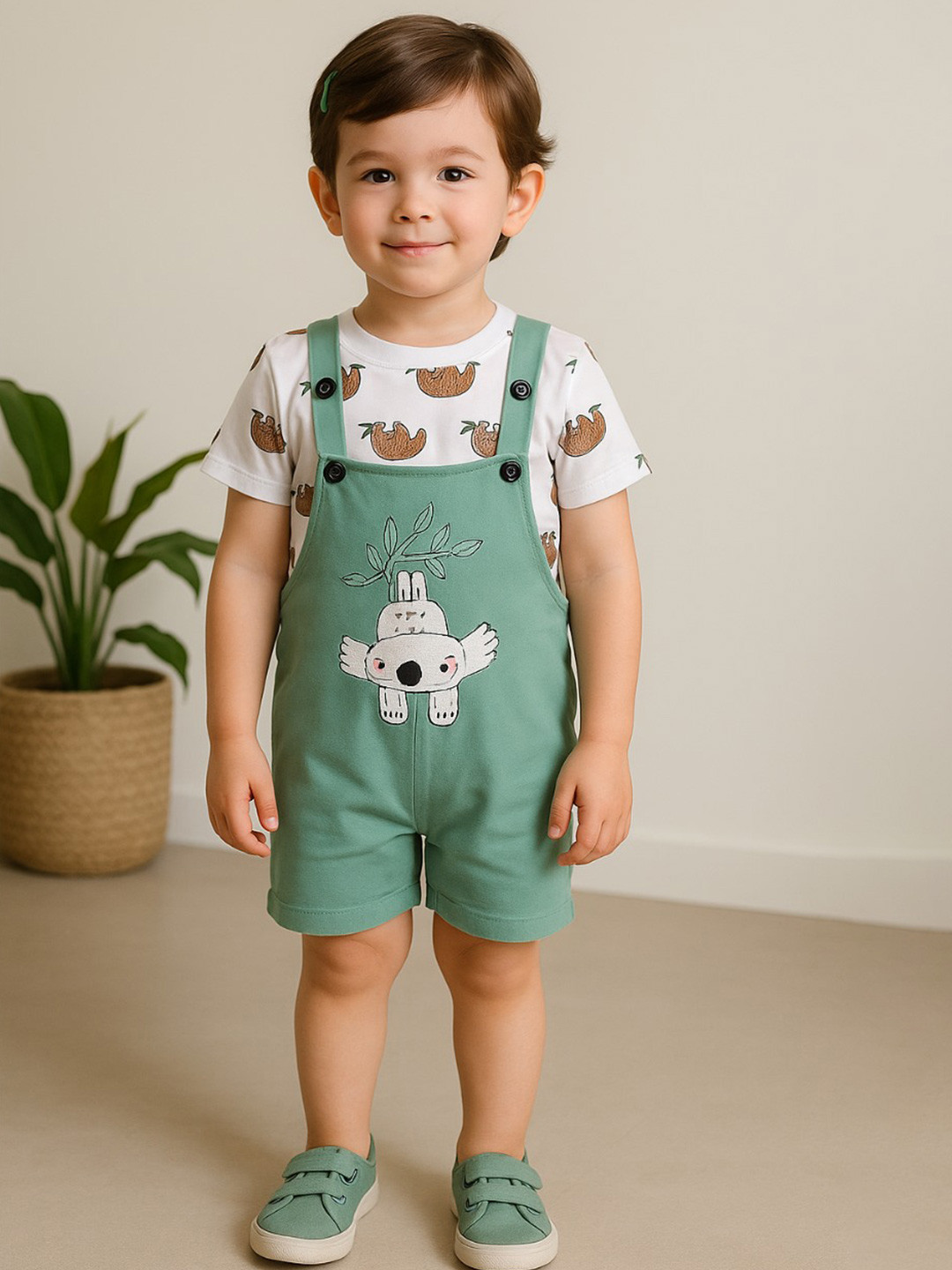 Wish Karo Infants Boys Dungaree With Printed T-shirt