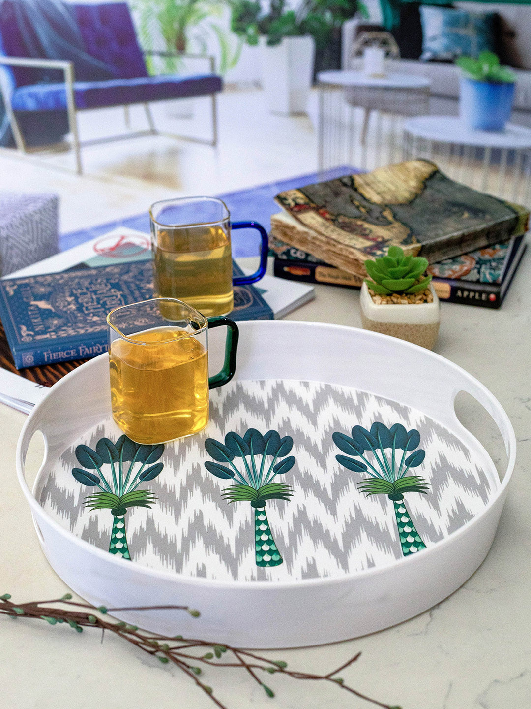 GOODHOMES White Printed Melamine Round Serving Tray