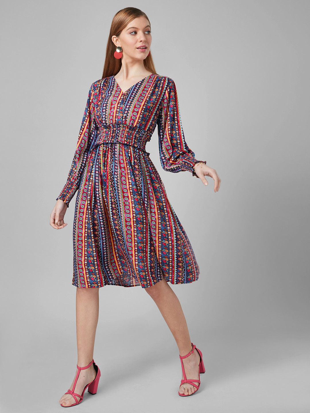 Style Quotient Tribal Printed Rayon Fit & Flare Smart Casual Dress