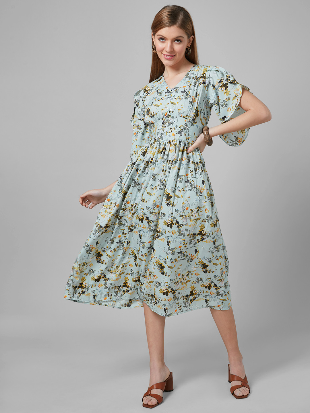 Style Quotient Women Floral Fit and Flare Smart Casual Midi Dress