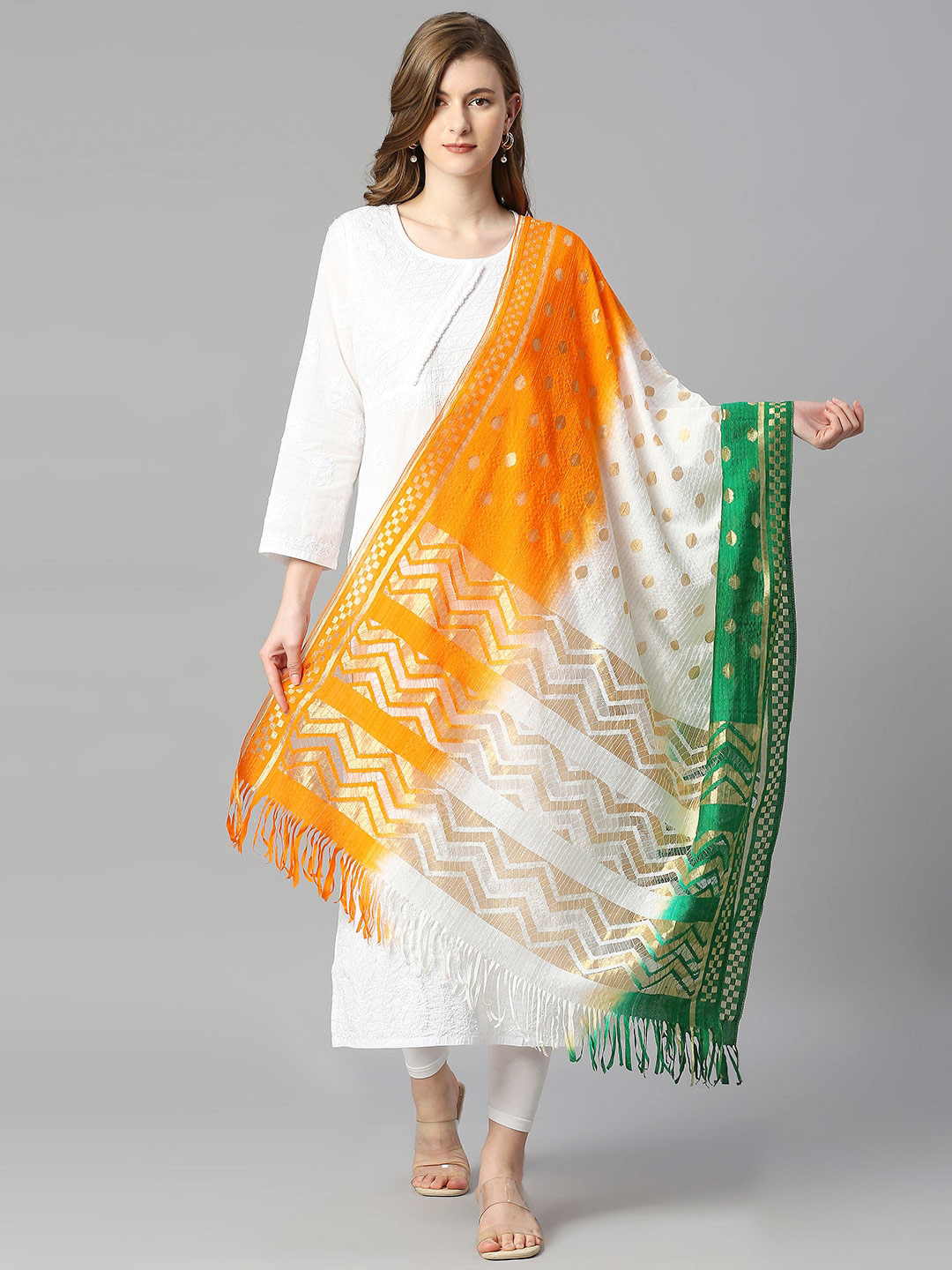 Dupatta Bazaar Tiranga Woven Design Silk Dupatta