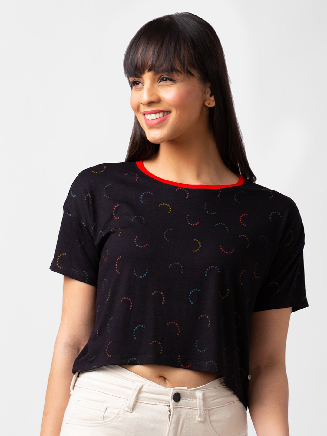 SPYKAR Women Typography Printed Drop-Shoulder Sleeves Cotton T-shirt