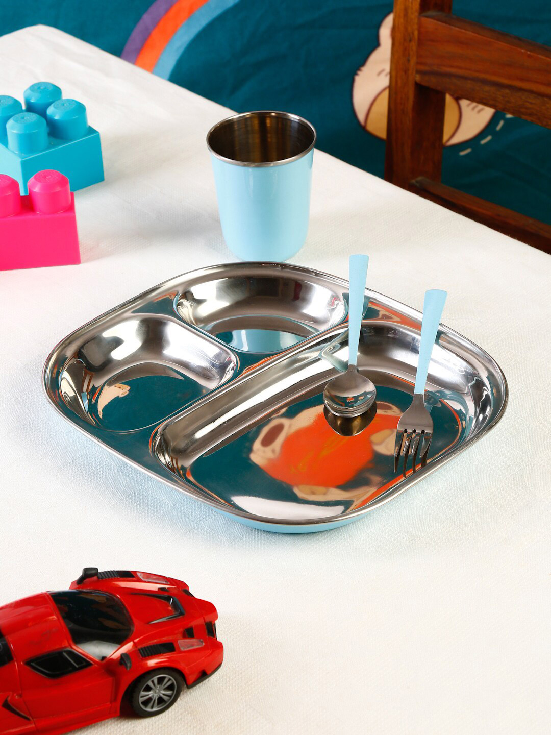 TIPY TIPY TAP Blue Solid Stainless Steel Dishwasher Safe 4 Piece Dinner Set