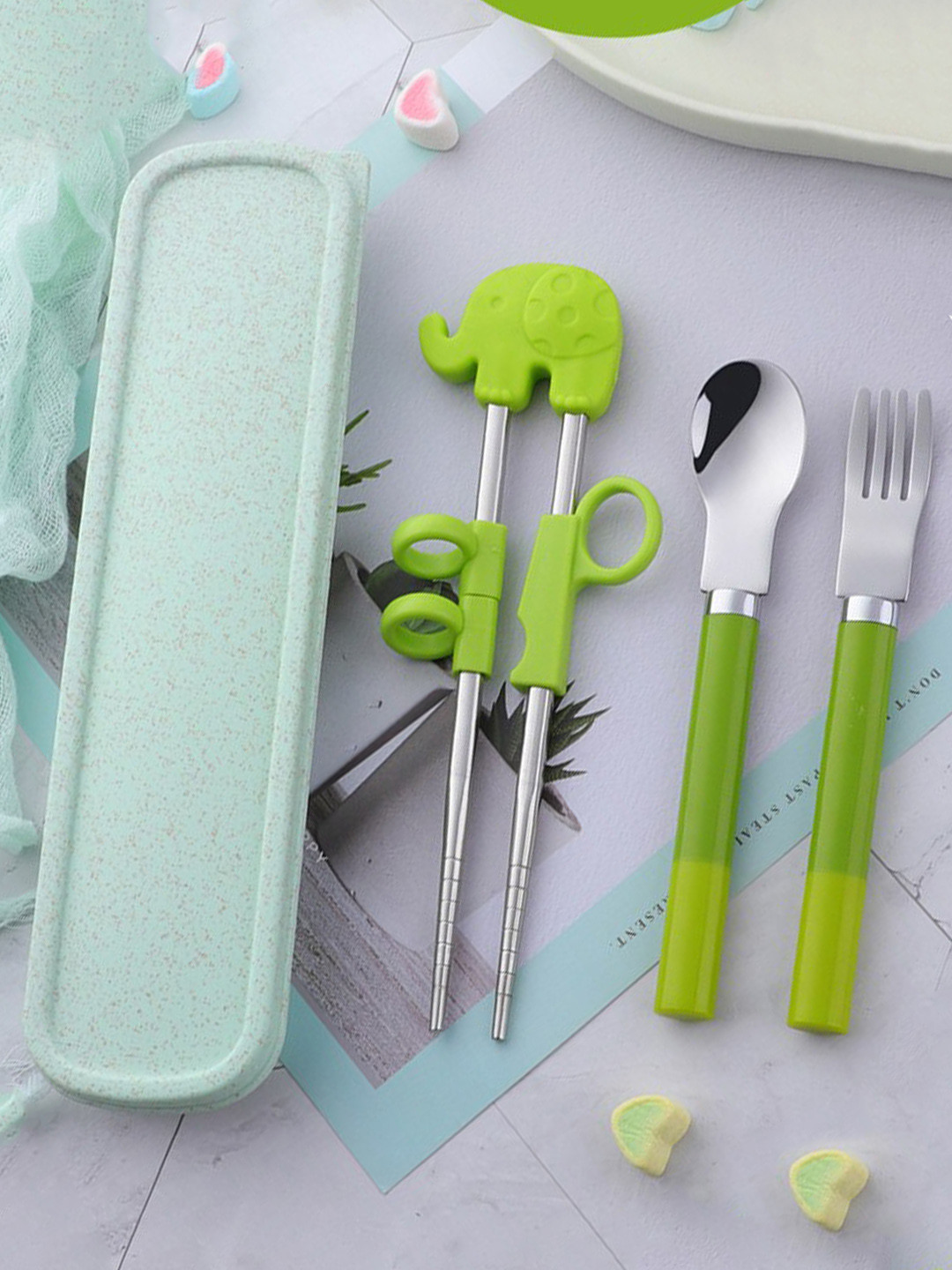 TIPY TIPY TAP Green Set Of 3 Stainless Steel Learning Cutlery