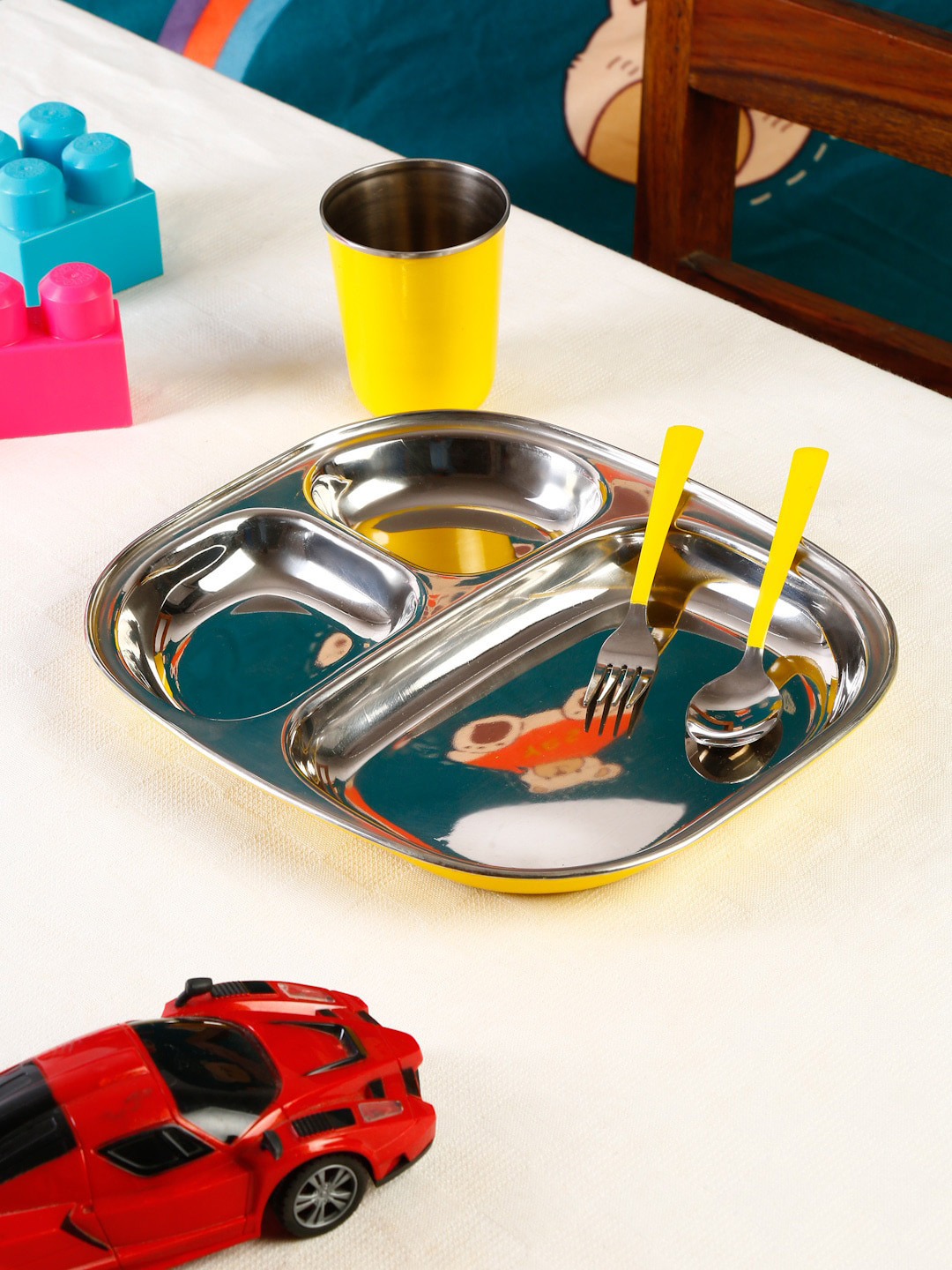 TIPY TIPY TAP Yellow Solid Stainless Steel Dishwasher Safe 4 Piece Dinner Set